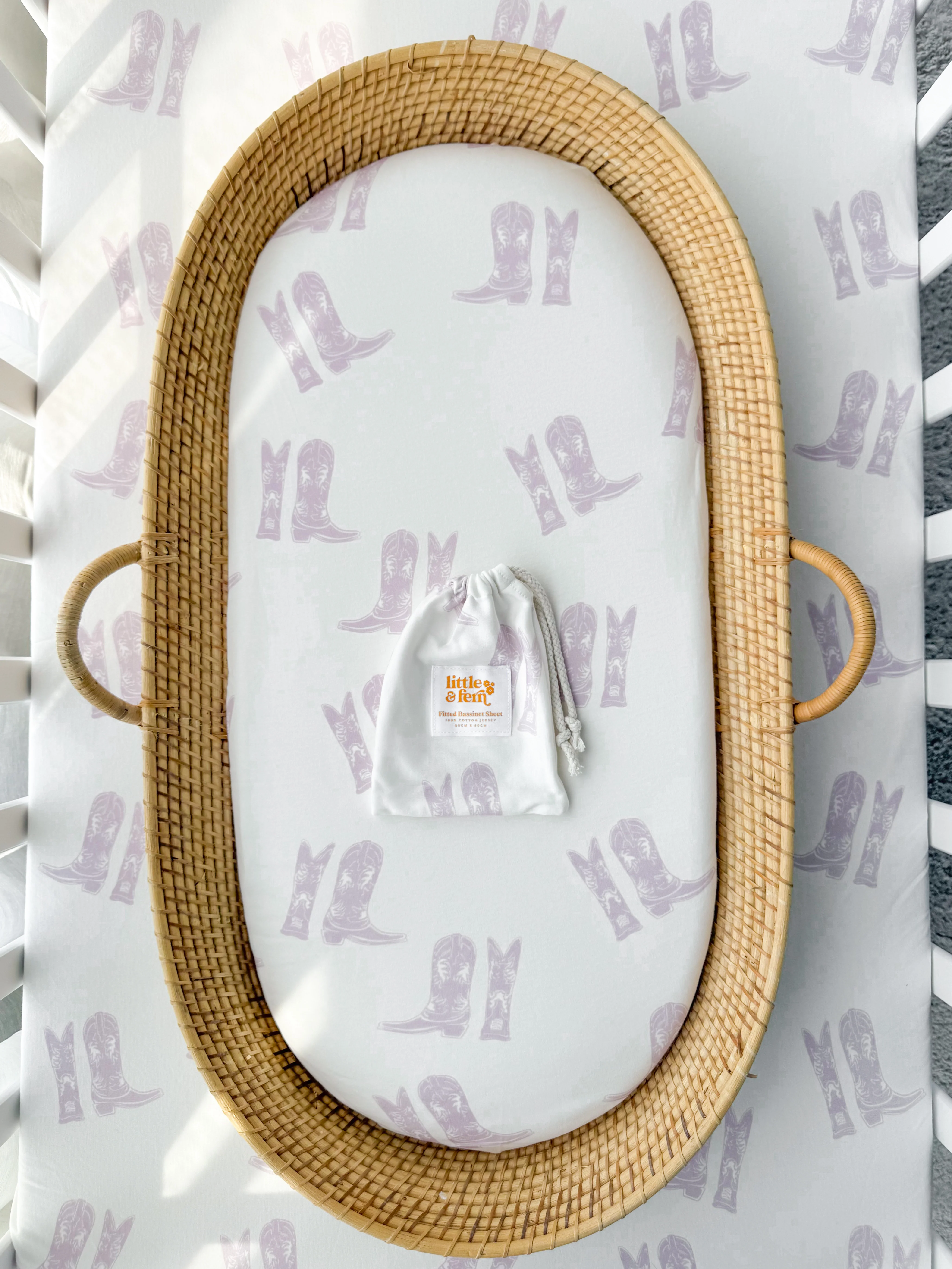 Bassinet Sheet | Lilac Cowgirl Boots - Image 4