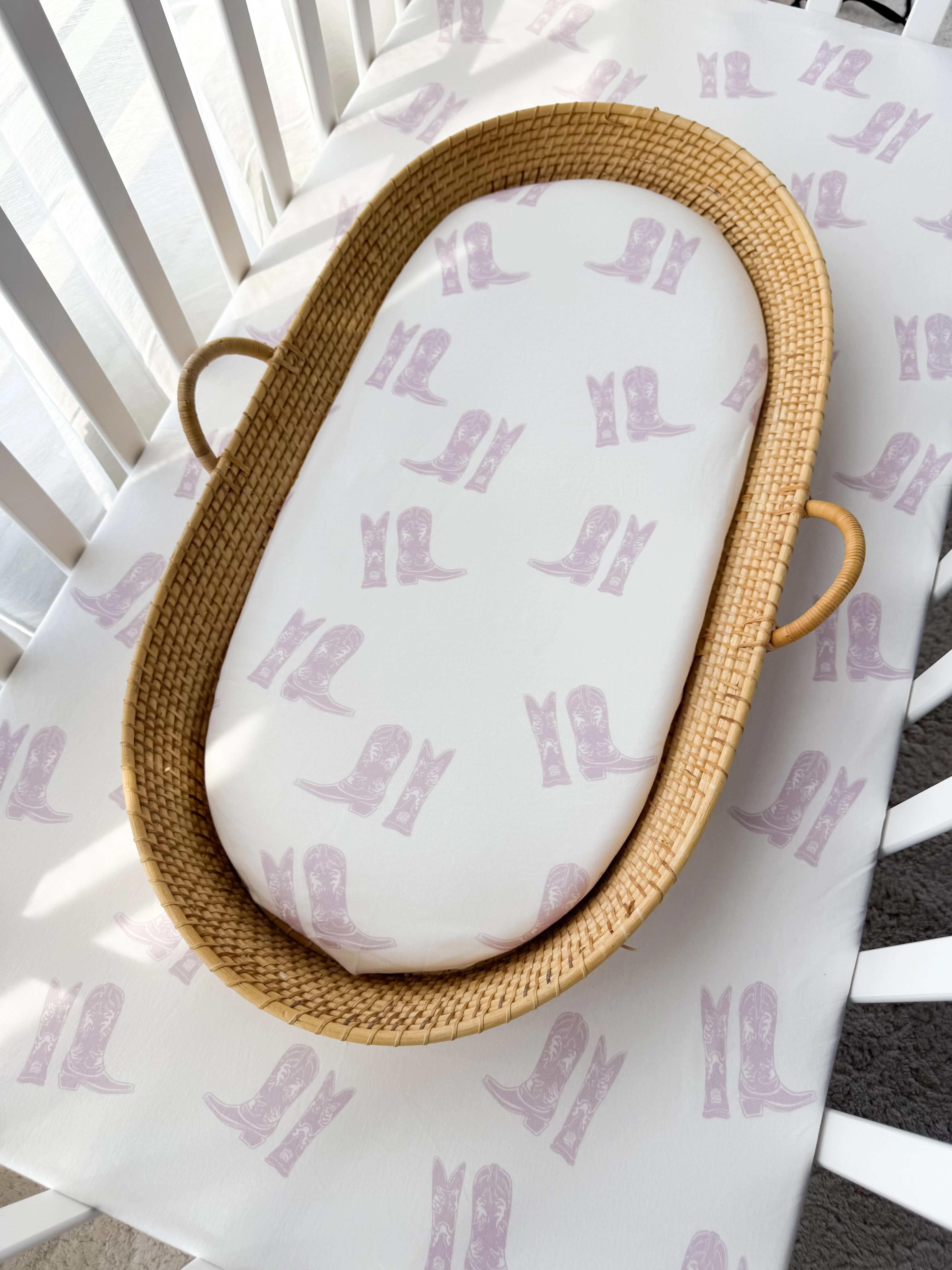 Bassinet Sheet | Lilac Cowgirl Boots - Image 6