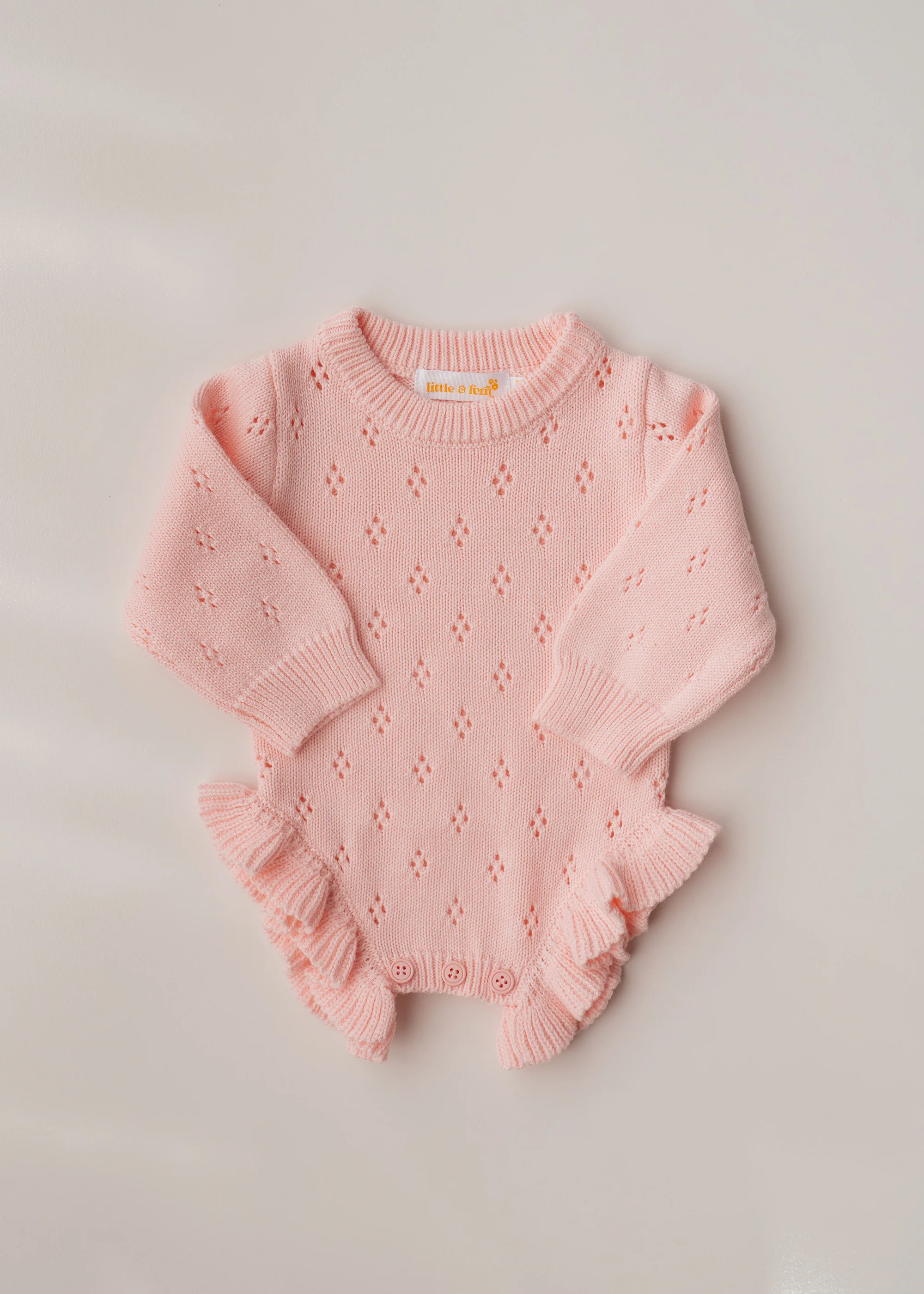 Frill Knit Pointelle Romper | Baby Pink - Image 3