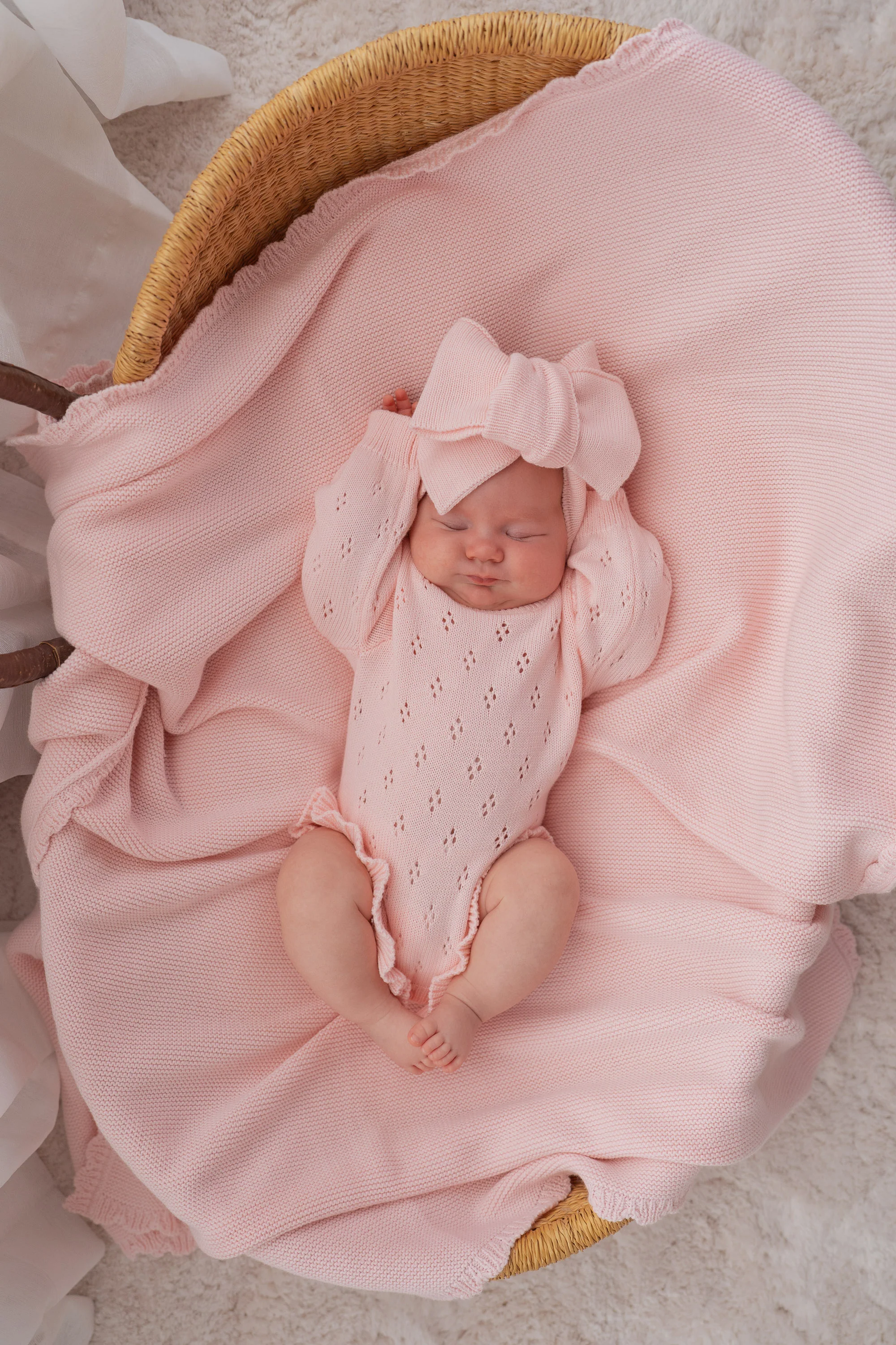 Frill Knit Pointelle Romper | Baby Pink - Image 4