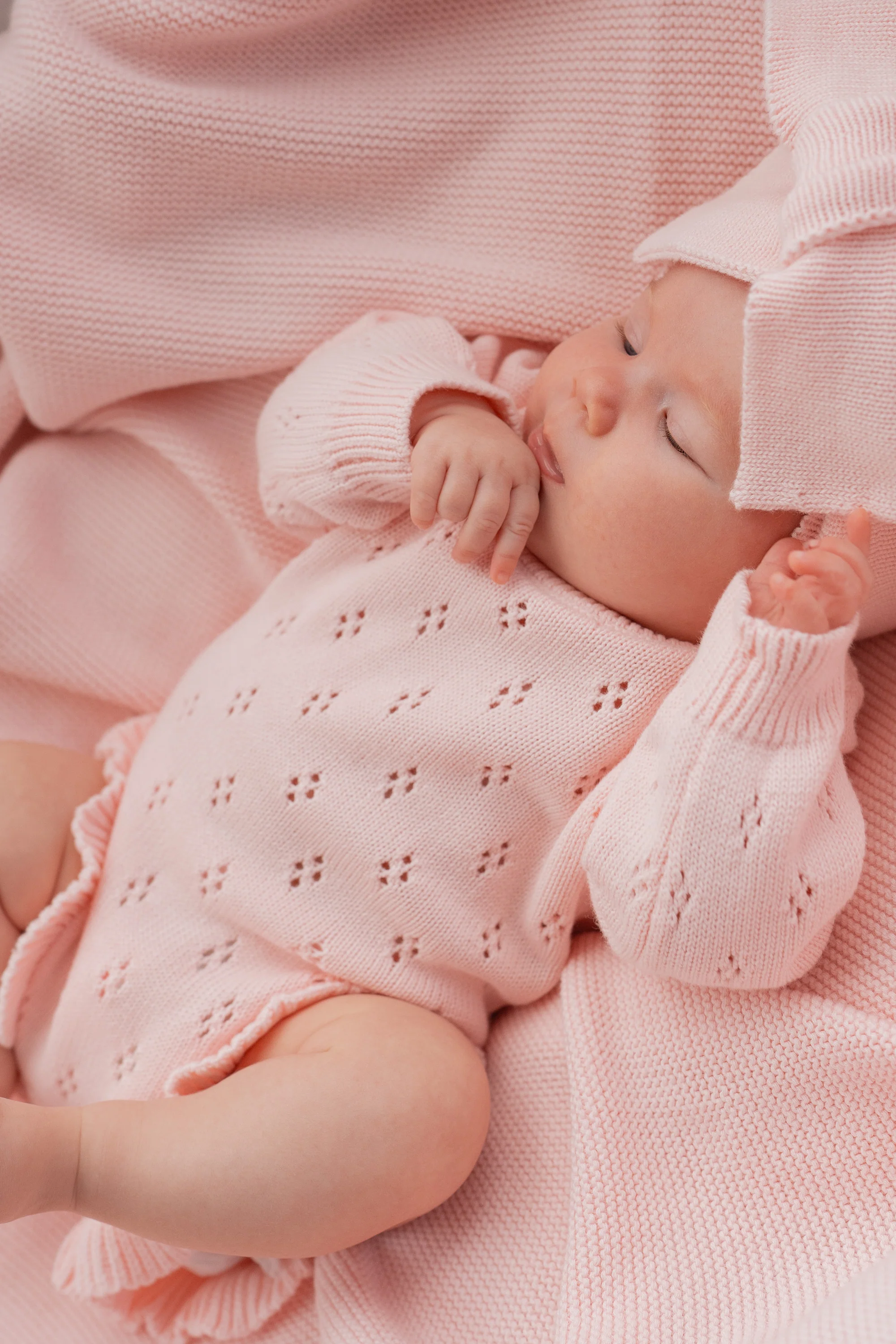 Frill Knit Pointelle Romper | Baby Pink - Image 5