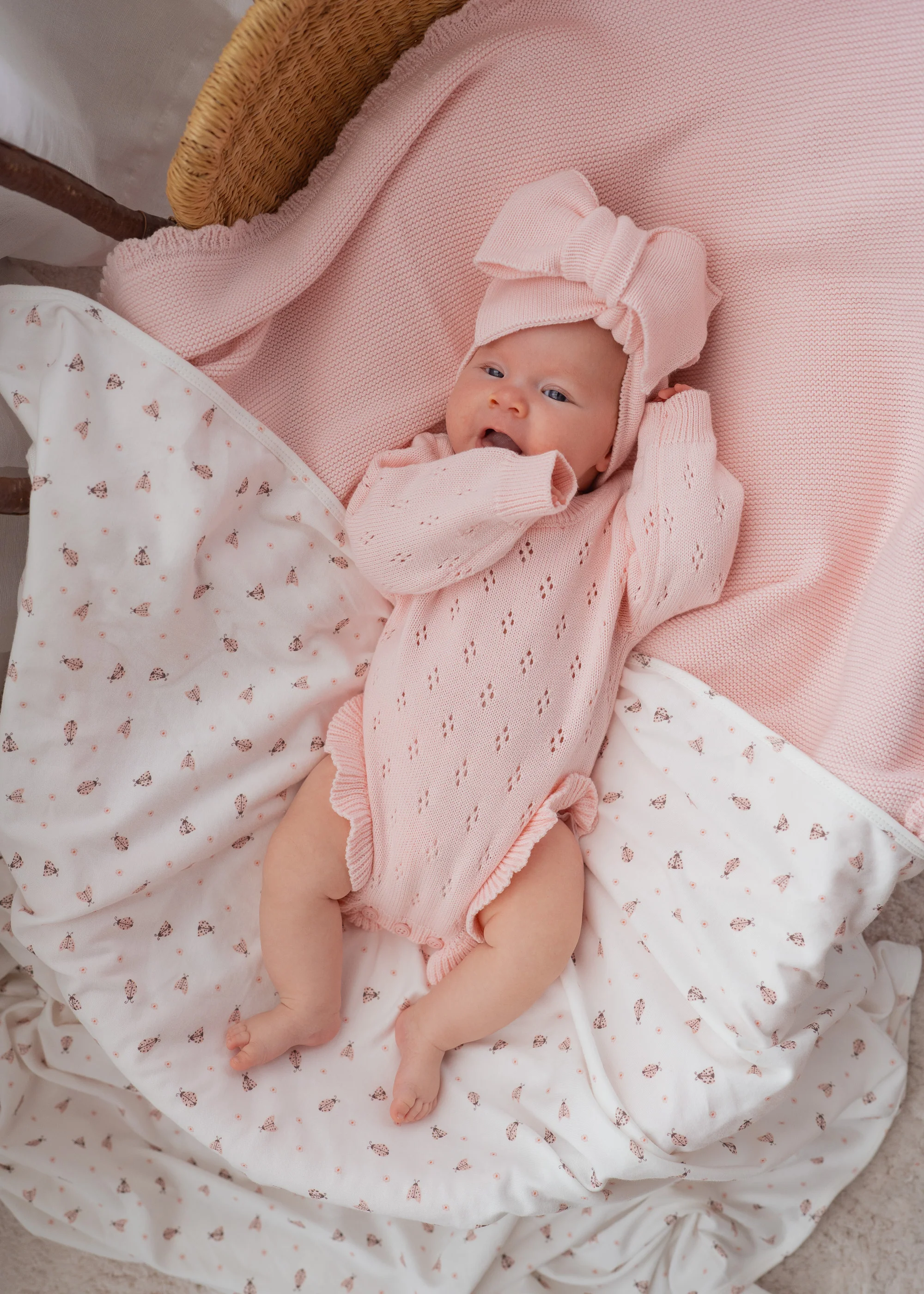 Frill Knit Pointelle Romper | Baby Pink - Image 7