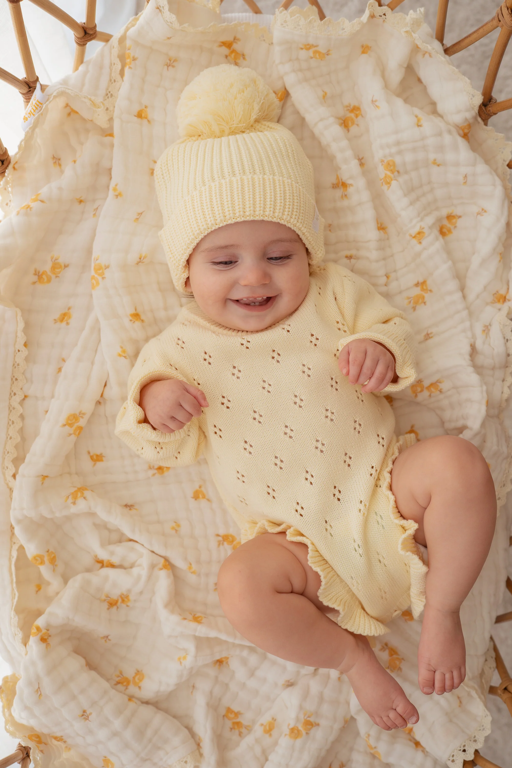 Frill Knit Pointelle Romper | Lemon - Image 10