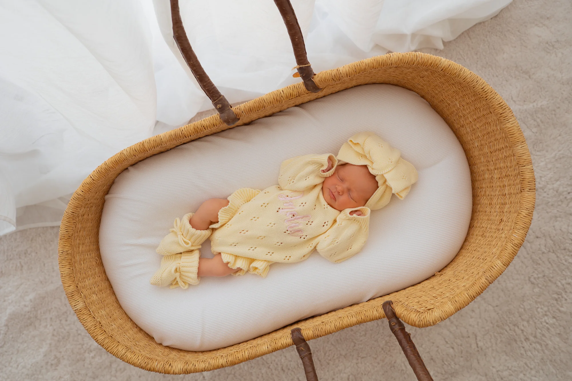 Frill Knit Pointelle Romper | Lemon - Image 3