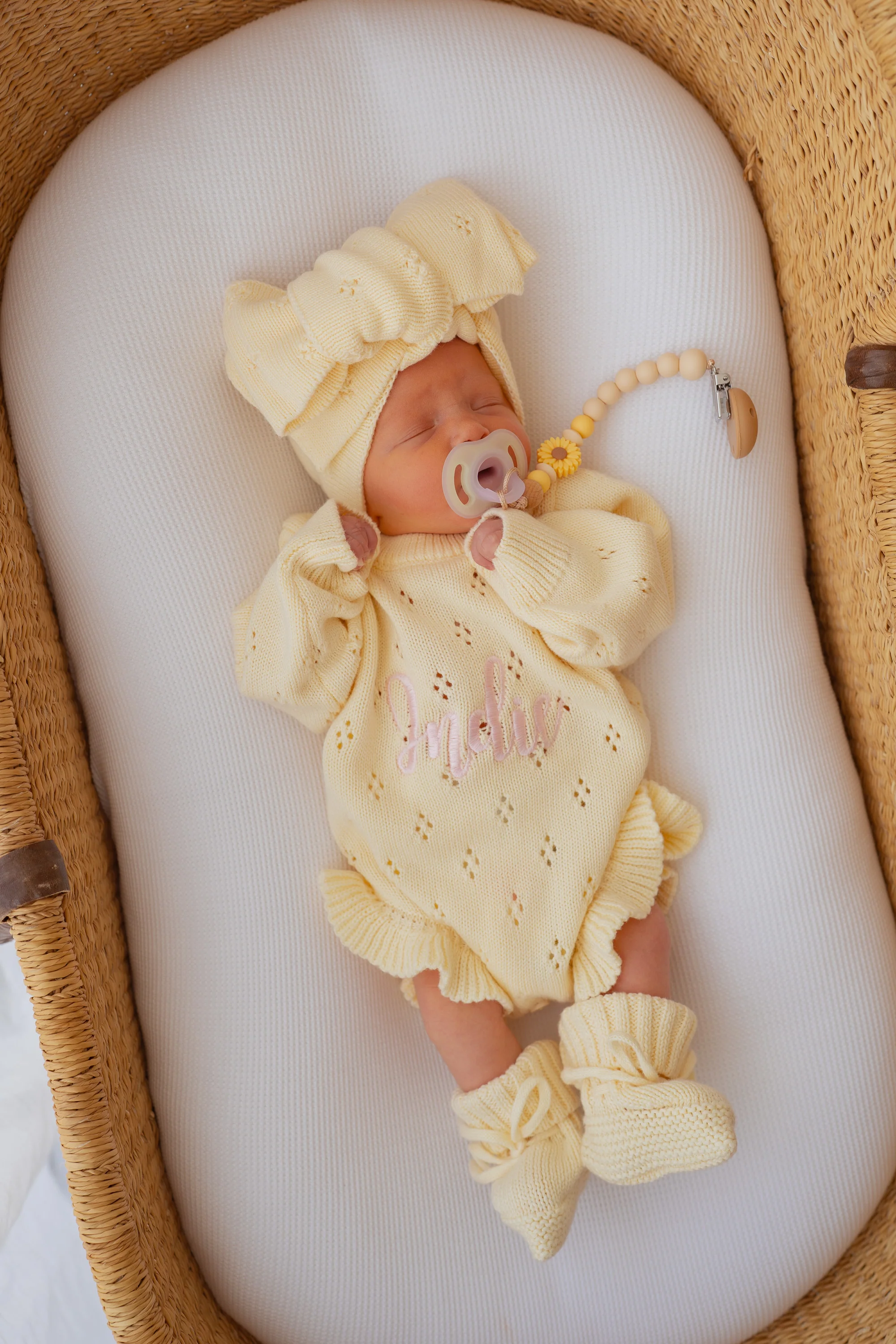 Frill Knit Pointelle Romper | Lemon - Image 7