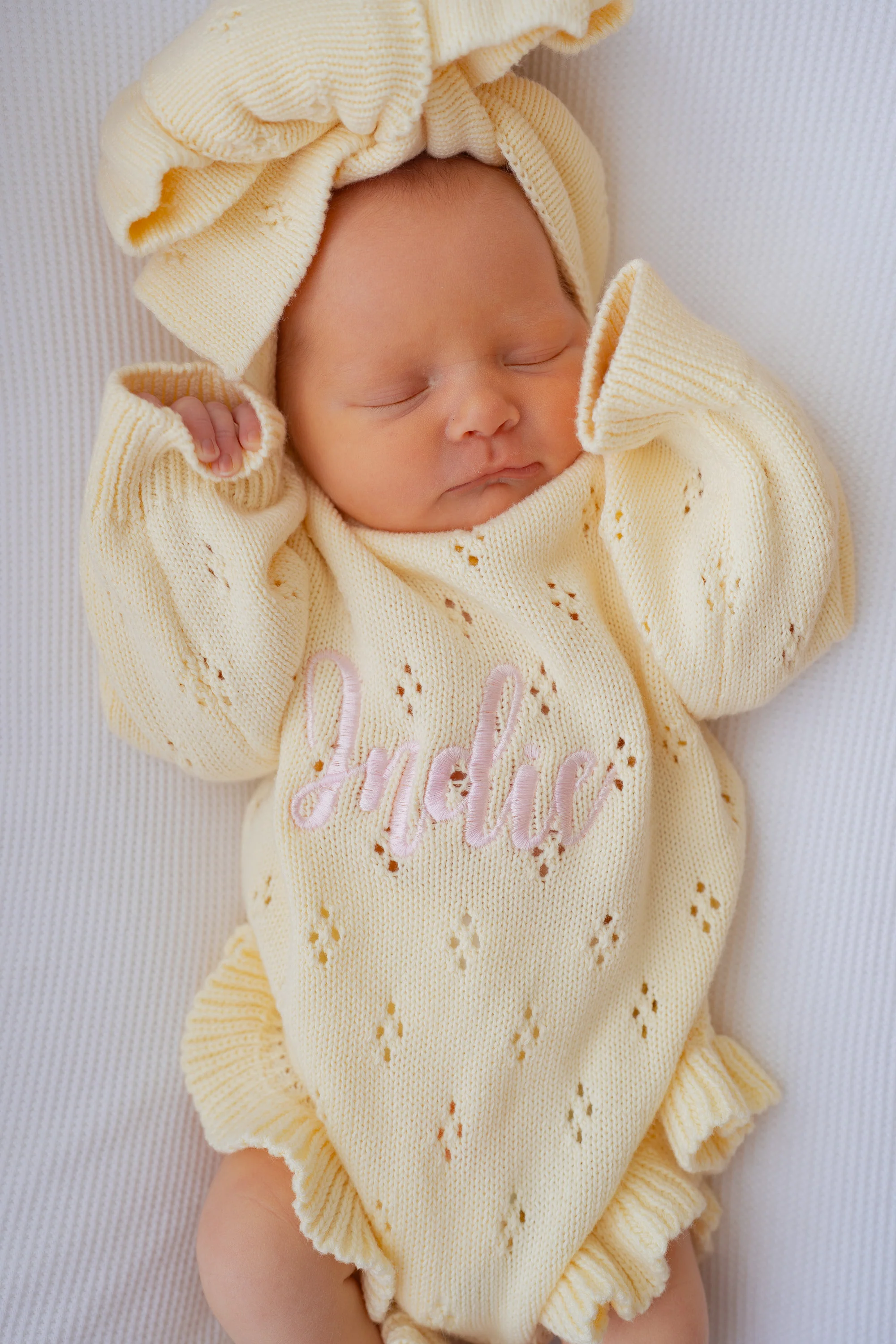 Frill Knit Pointelle Romper | Lemon - Image 8