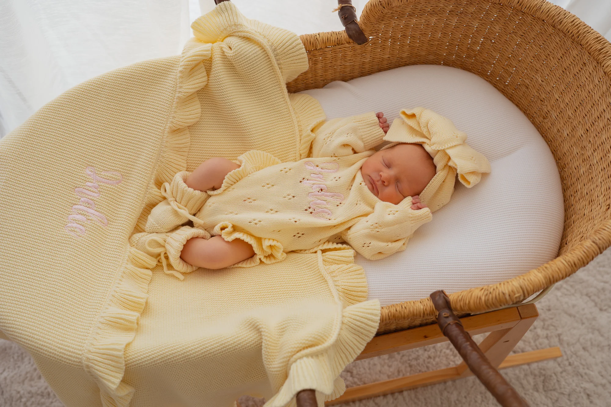 Frill Knit Pointelle Romper | Lemon - Image 9