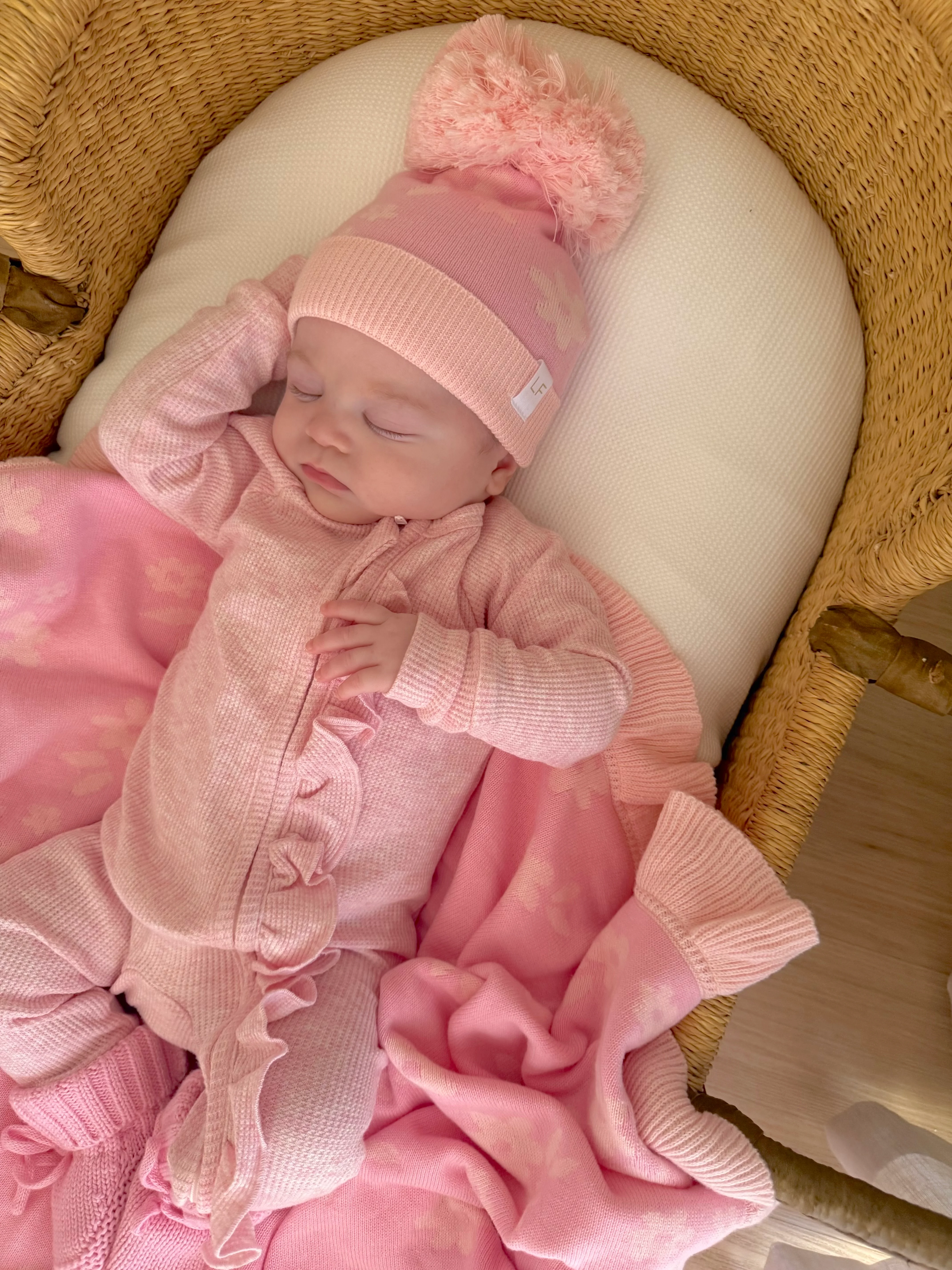 Frill Zip Romper | Baby Pink Marle Waffle - Image 10