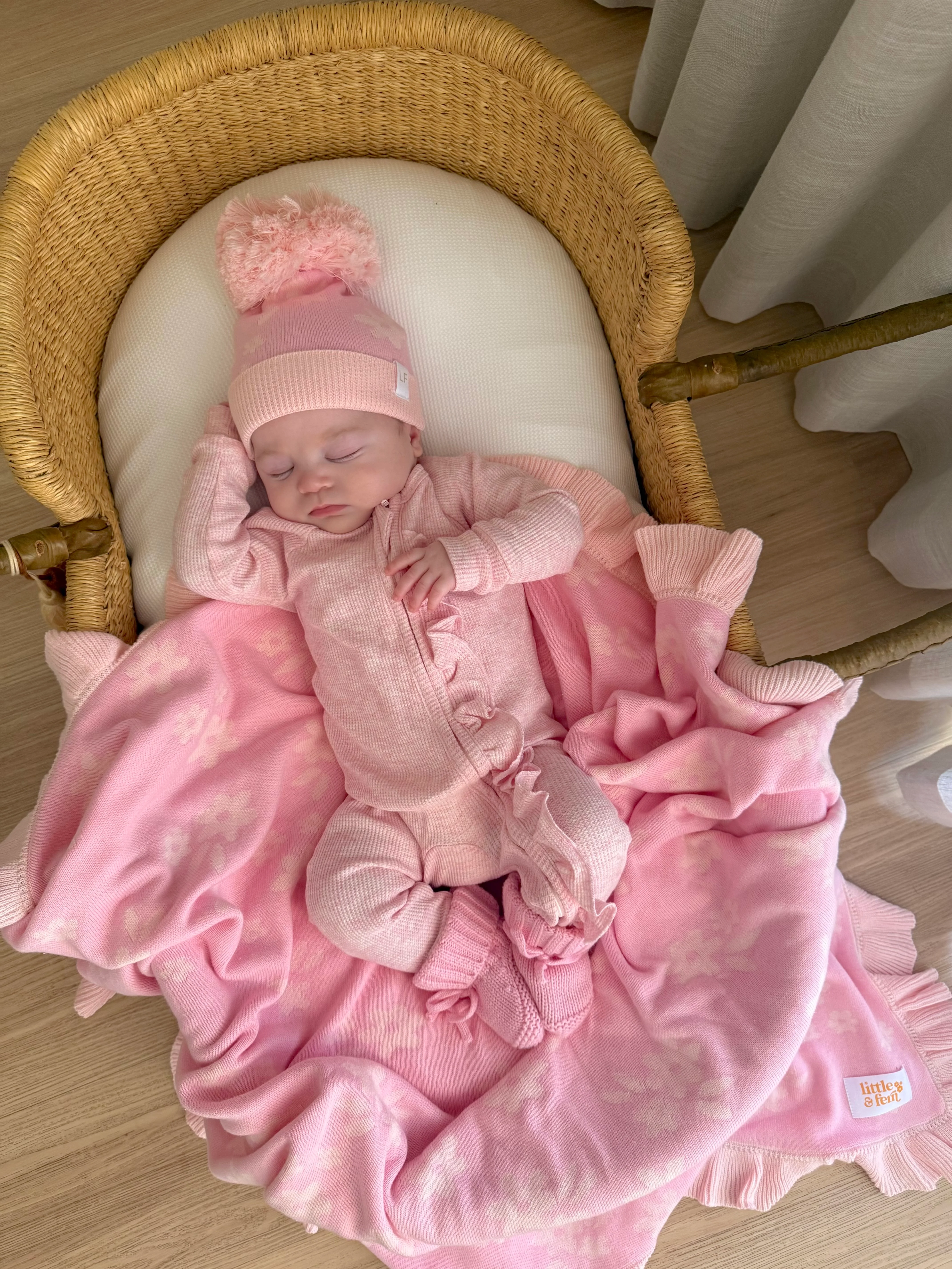 Frill Zip Romper | Baby Pink Marle Waffle - Image 11