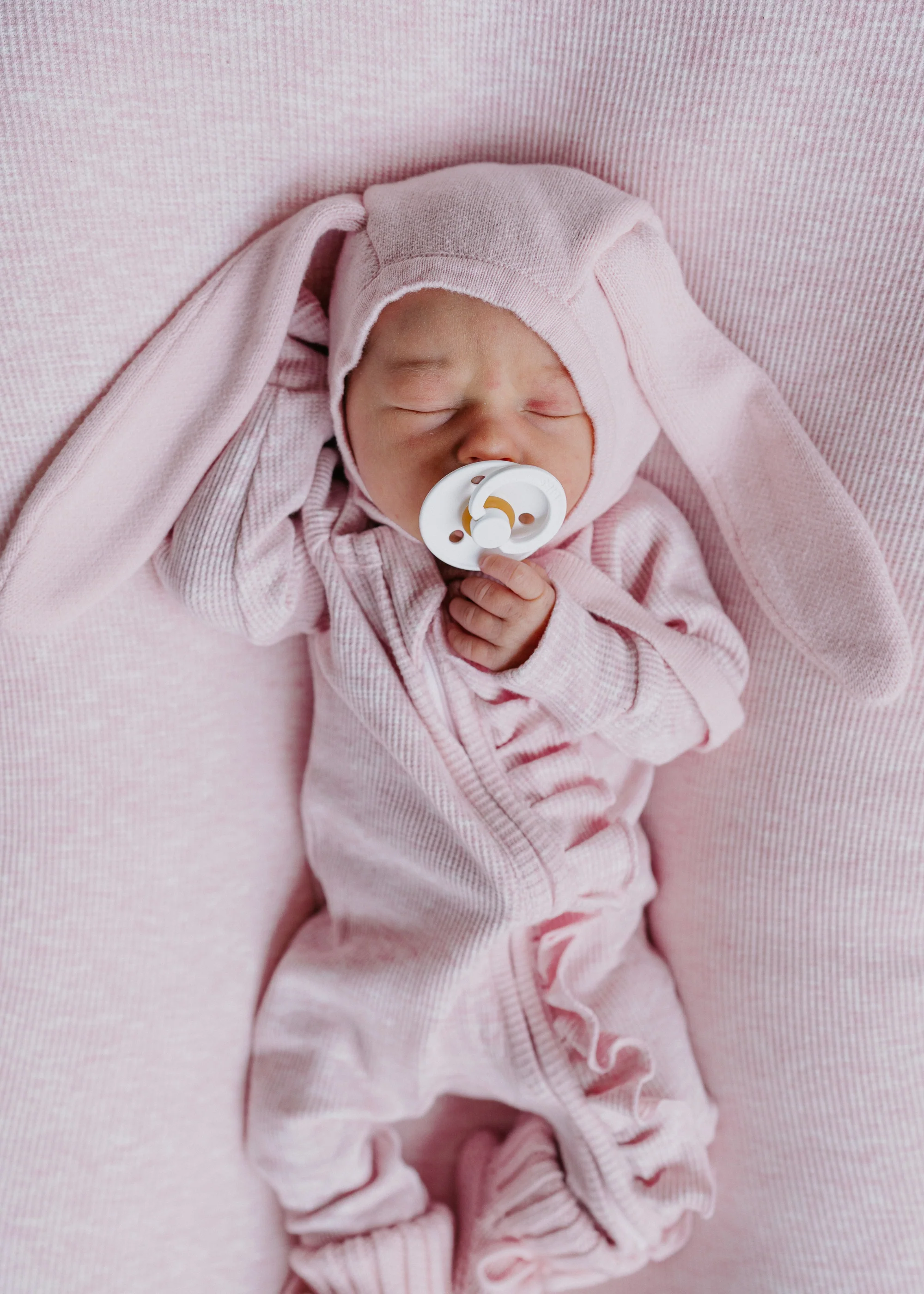 Frill Zip Romper | Baby Pink Marle Waffle - Image 4