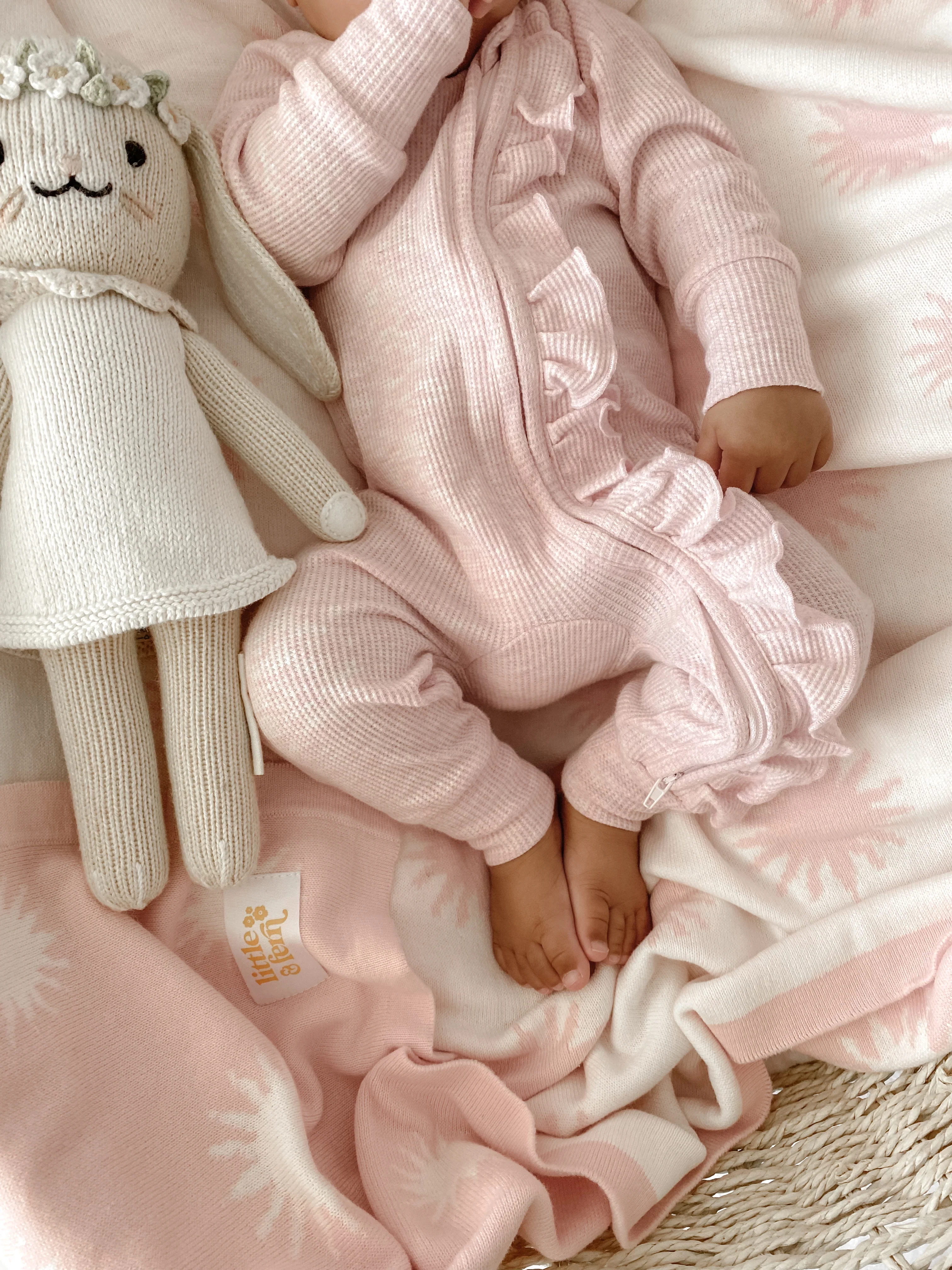 Frill Zip Romper | Baby Pink Marle Waffle - Image 6
