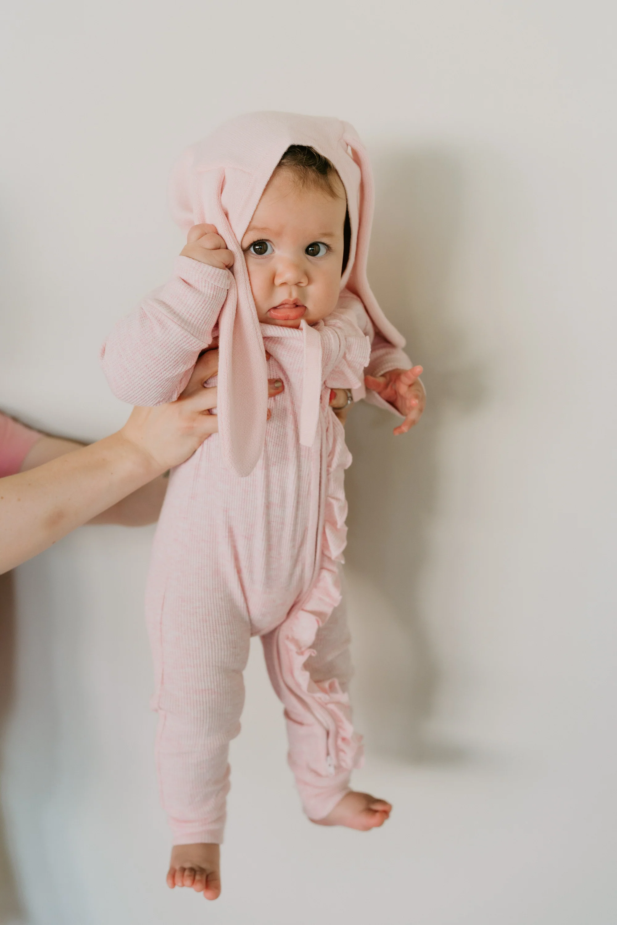 Frill Zip Romper | Baby Pink Marle Waffle - Image 7