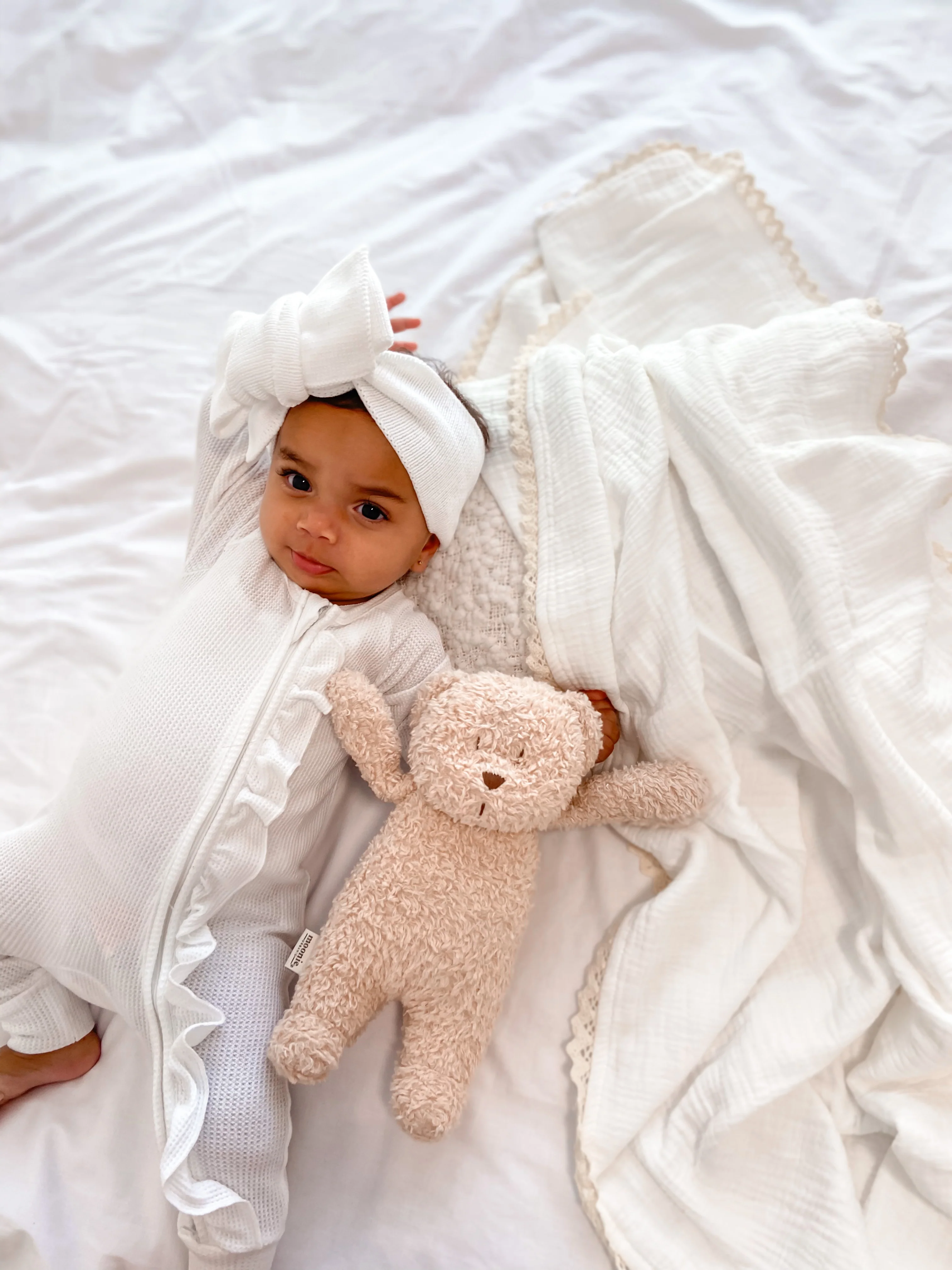 Frill Zip Romper | Milk Waffle - Image 9