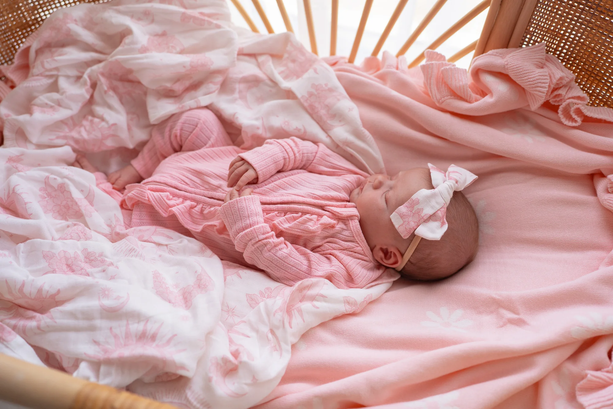 Frill Zip Romper | Peony Rib Pointelle - Image 3