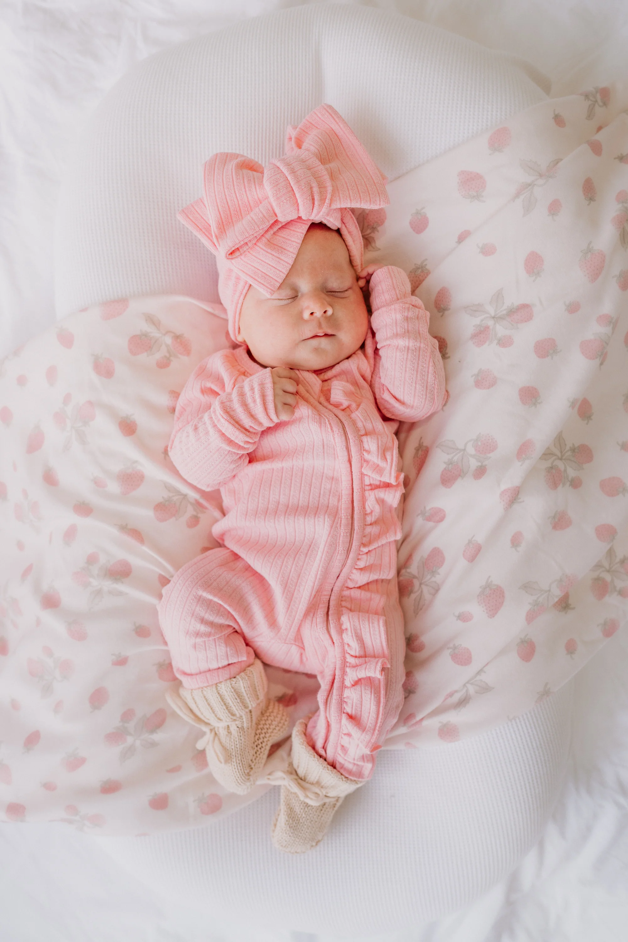 Frill Zip Romper | Peony Rib Pointelle - Image 4