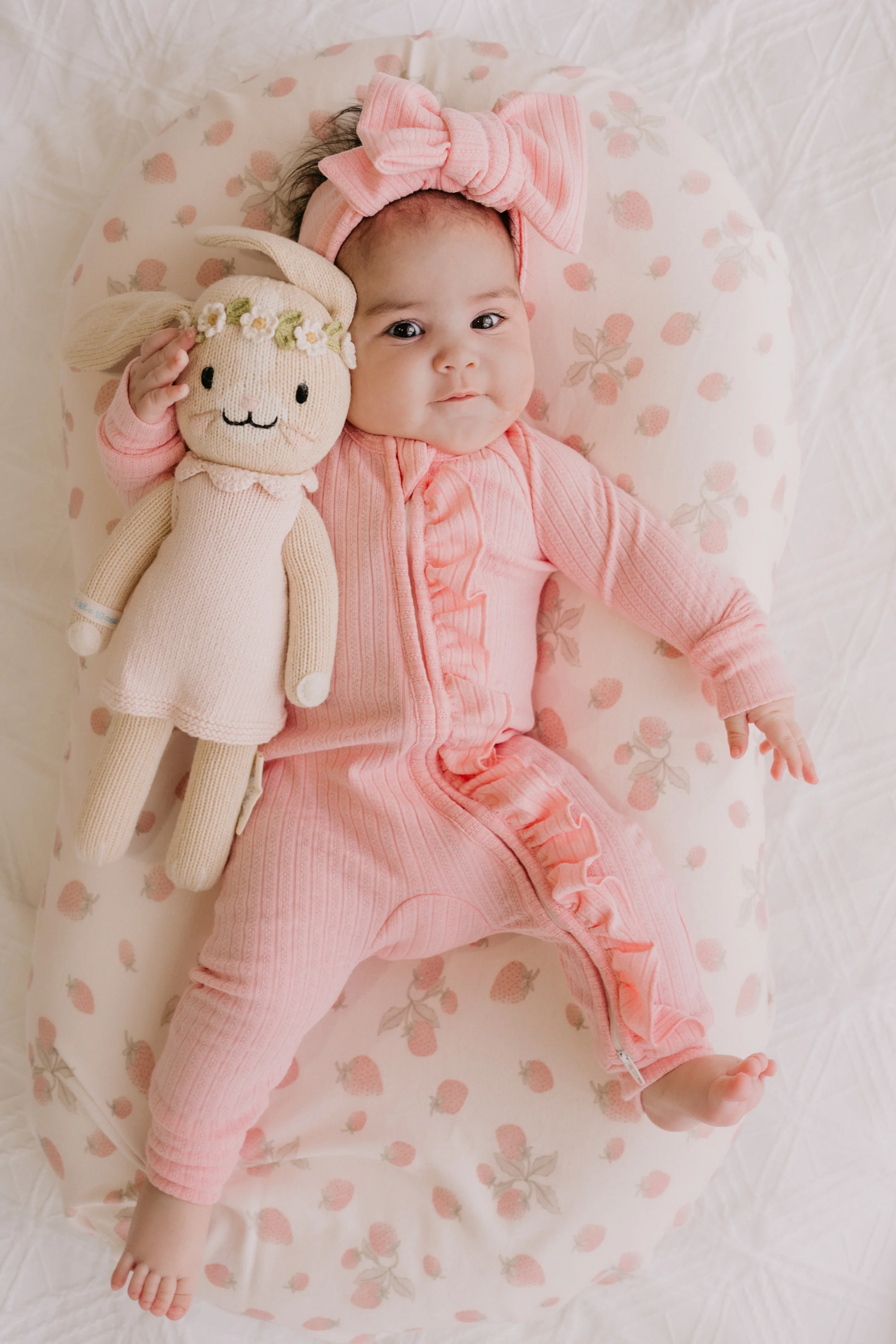 Frill Zip Romper | Peony Rib Pointelle - Image 6