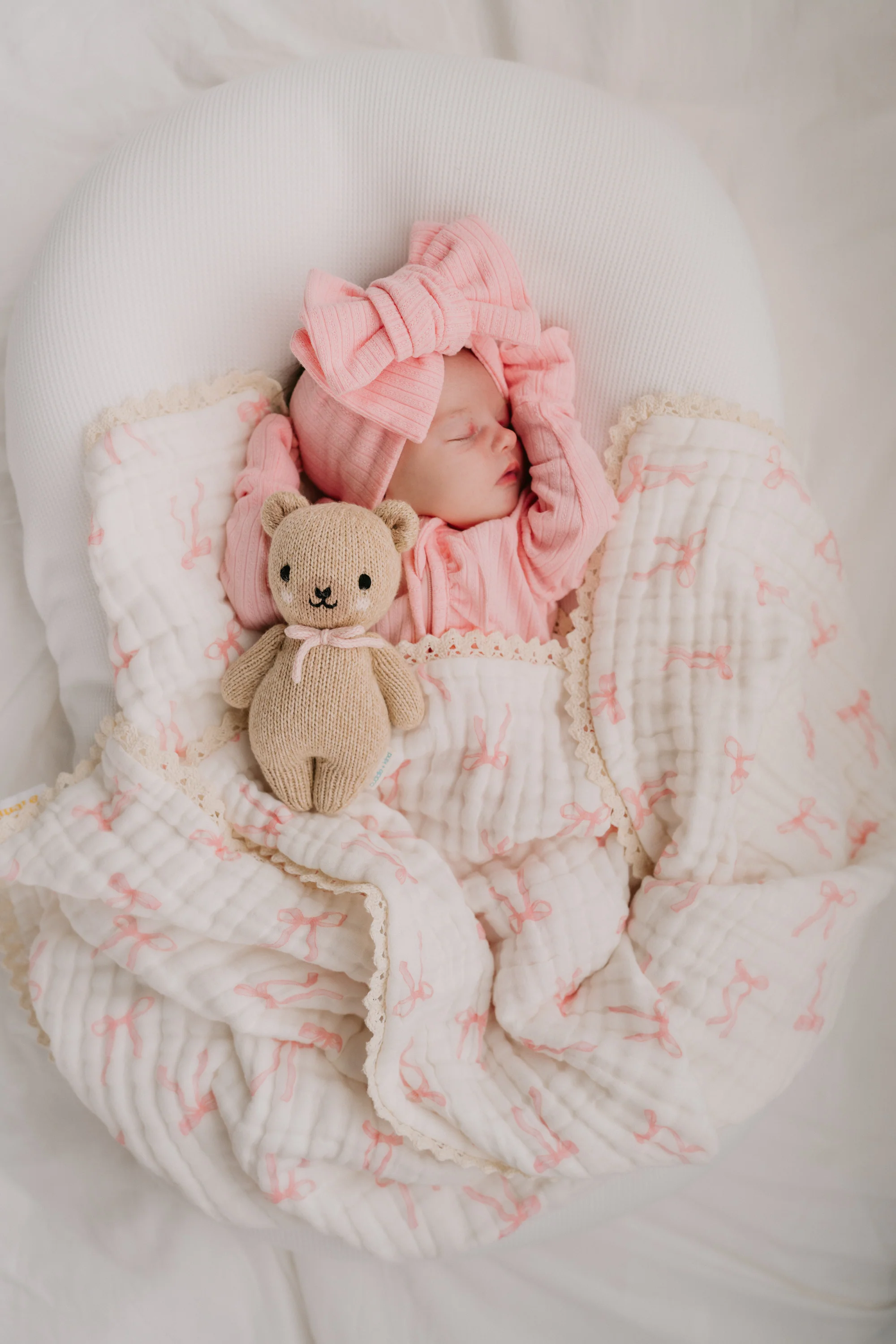 Gauze Lace Blanket | Pink Bows - Image 3