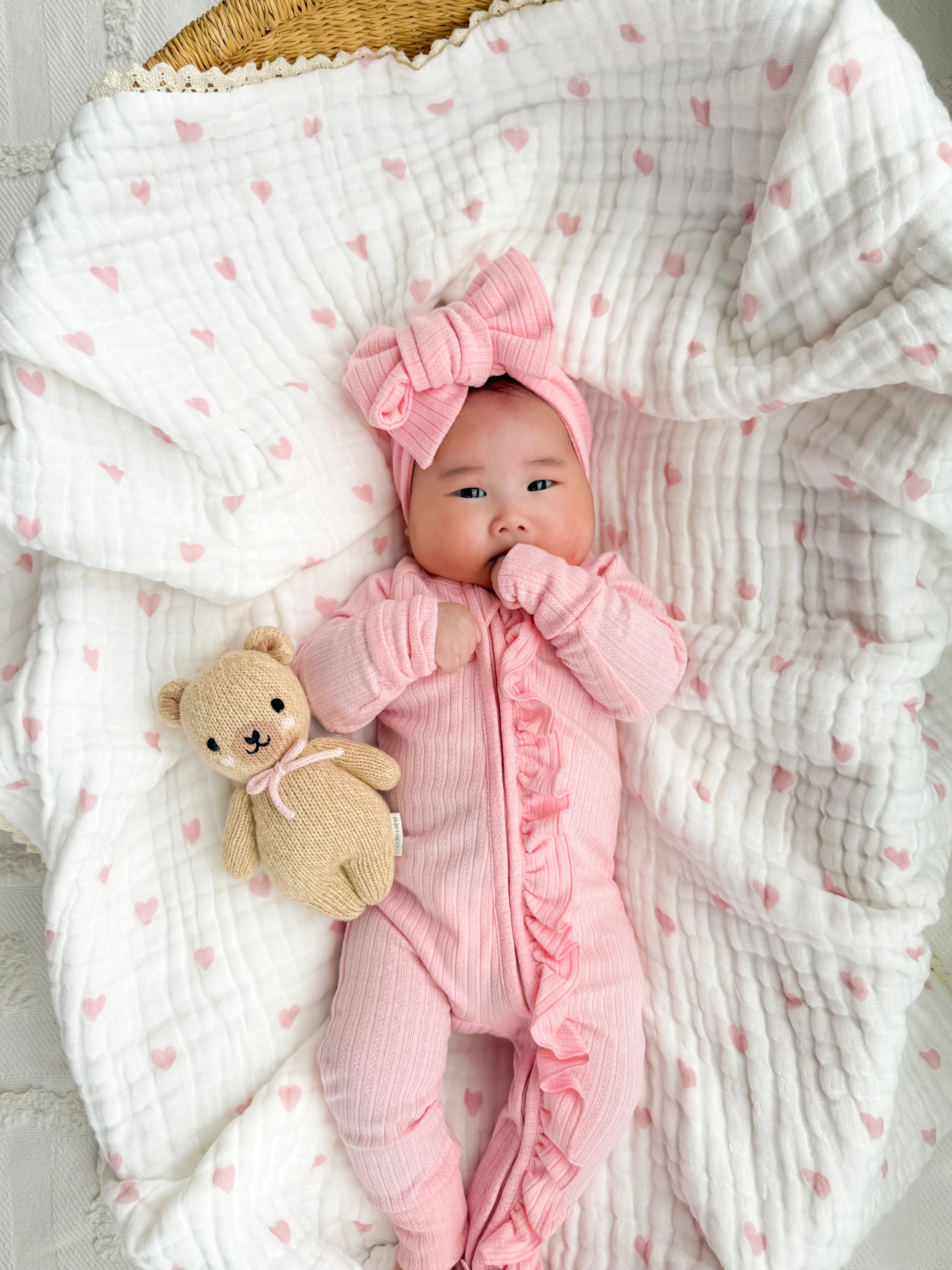 Gauze Lace Blanket | Pink Hearts - Image 5