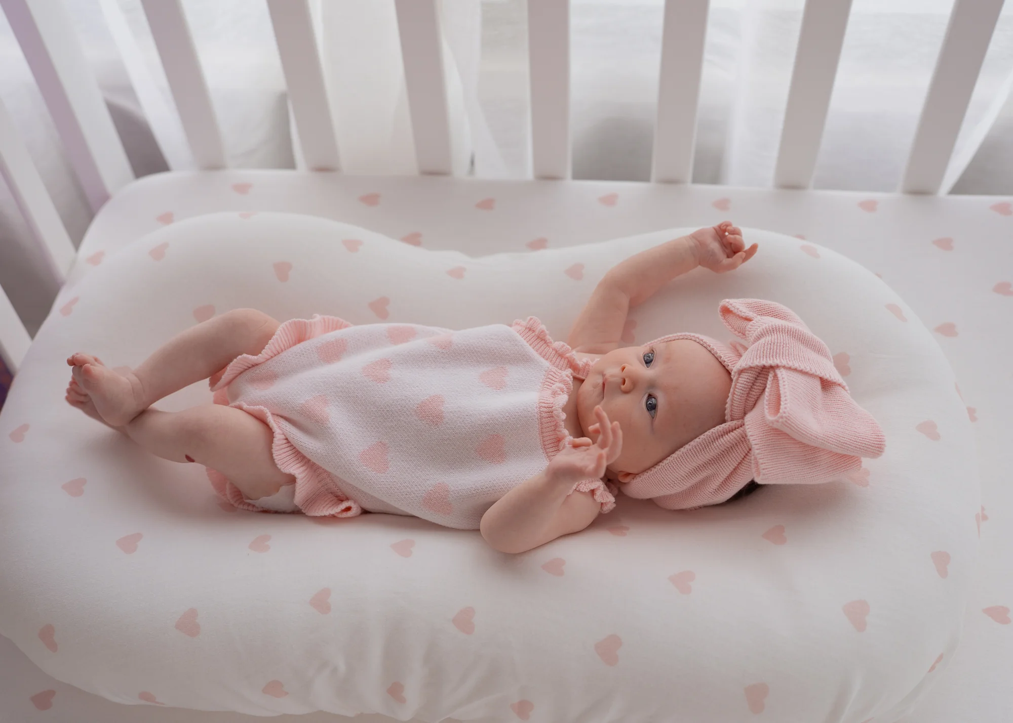 Knit Singlet Romper | Pink Hearts - Image 3