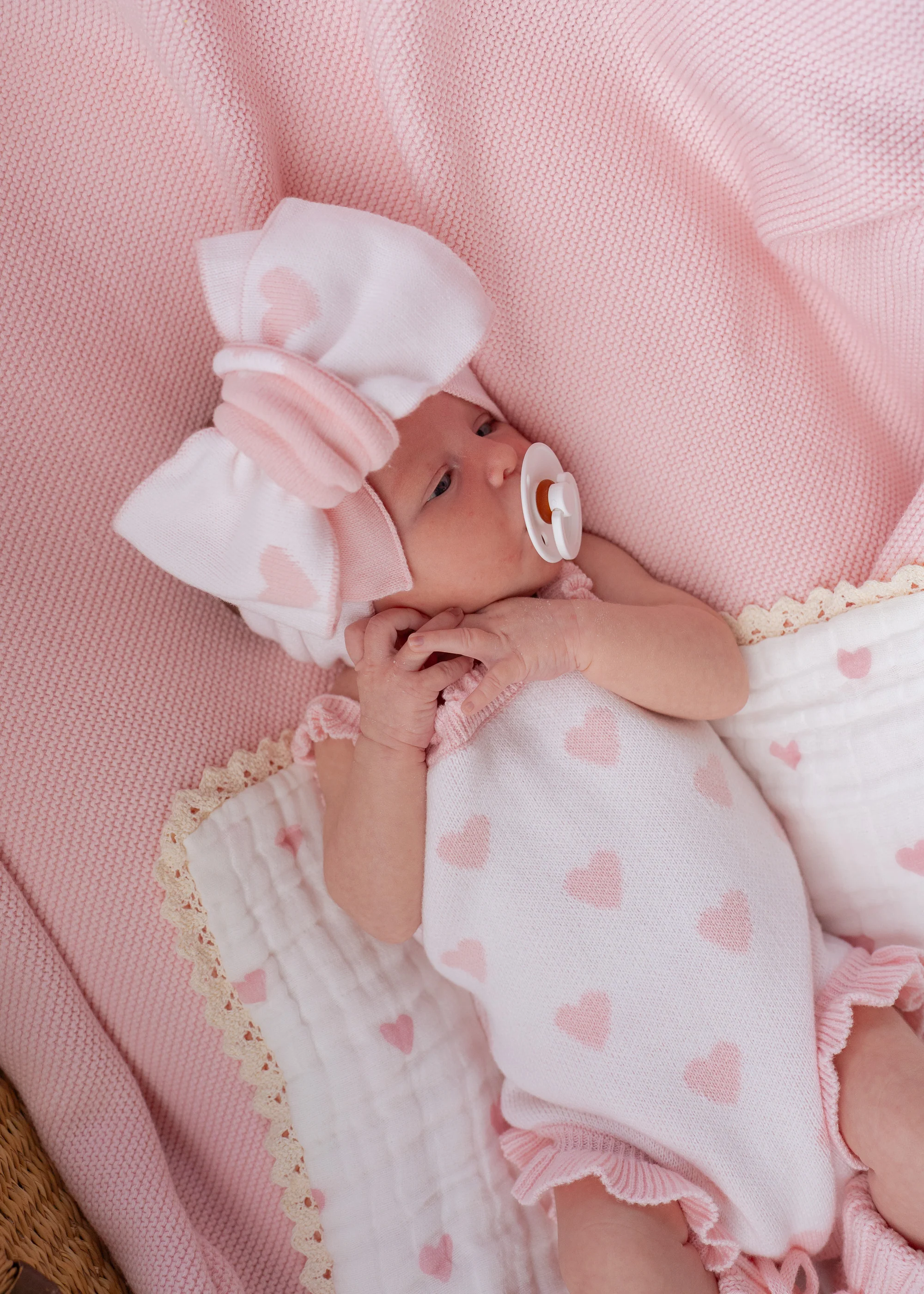 Knit Singlet Romper | Pink Hearts - Image 4