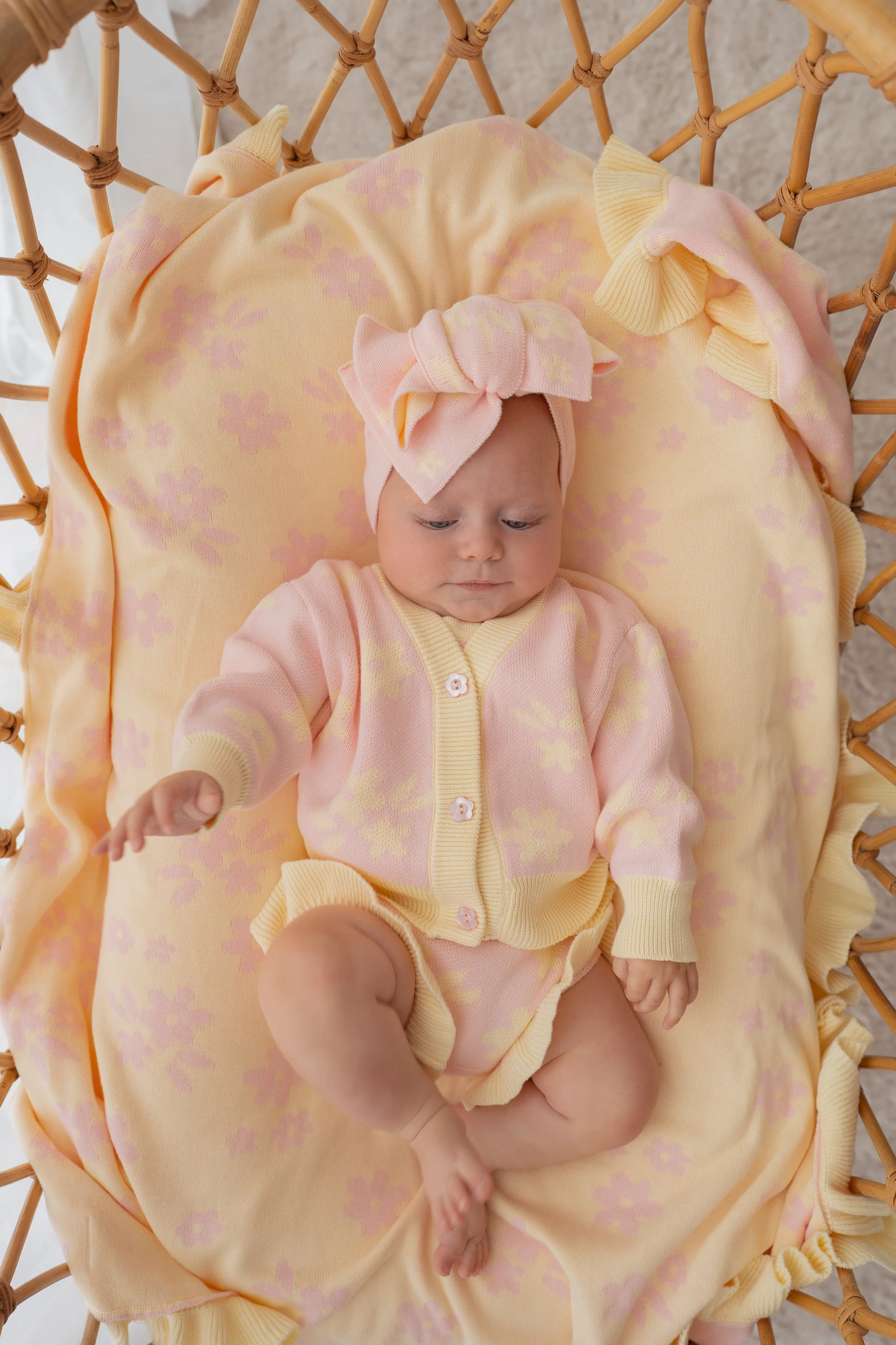 Knitted Cardigan | Daisy Floral Lemon - Image 3