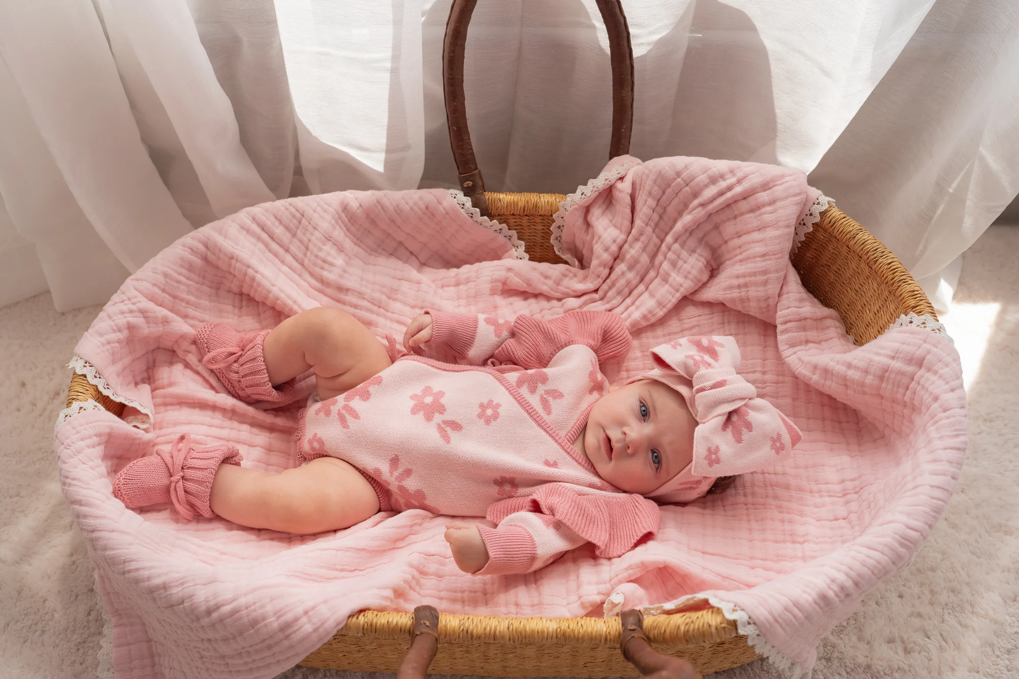 Knit Kimono | Daisy Floral Strawberry - Image 3