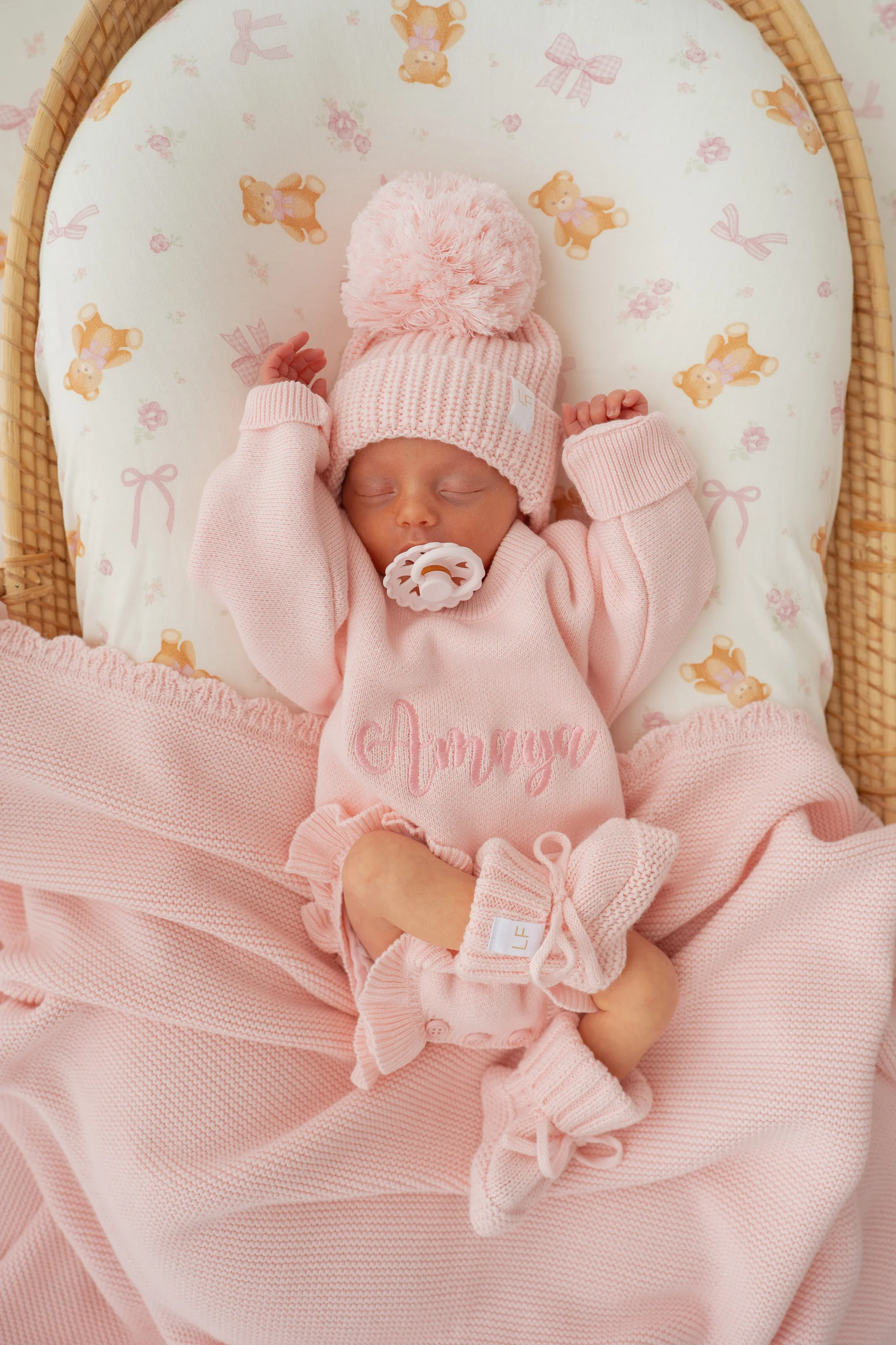 Knitted Pom Beanie | Baby Pink - Image 3