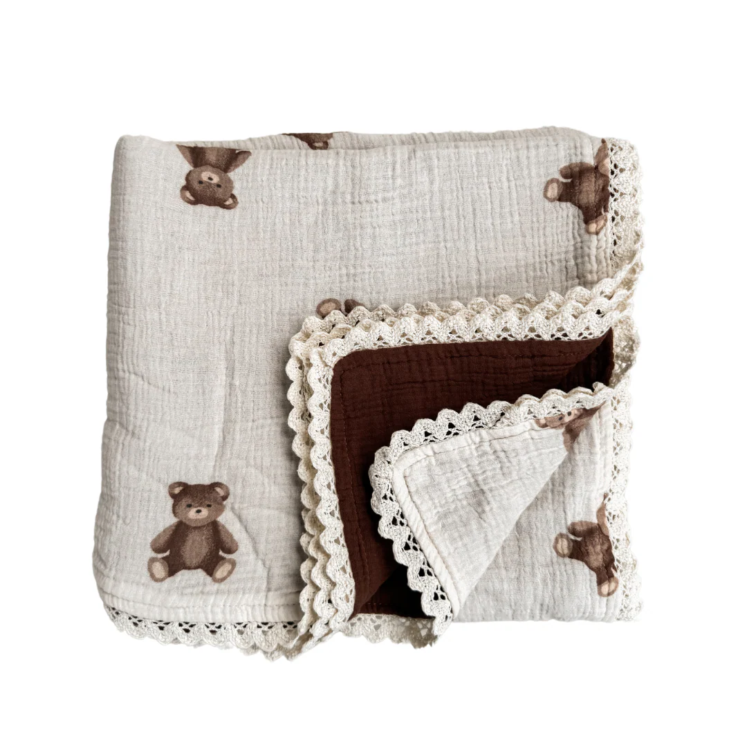 Muslin Crinkle Organic Lace Blanket | Teddies & Chocolate - Image 3