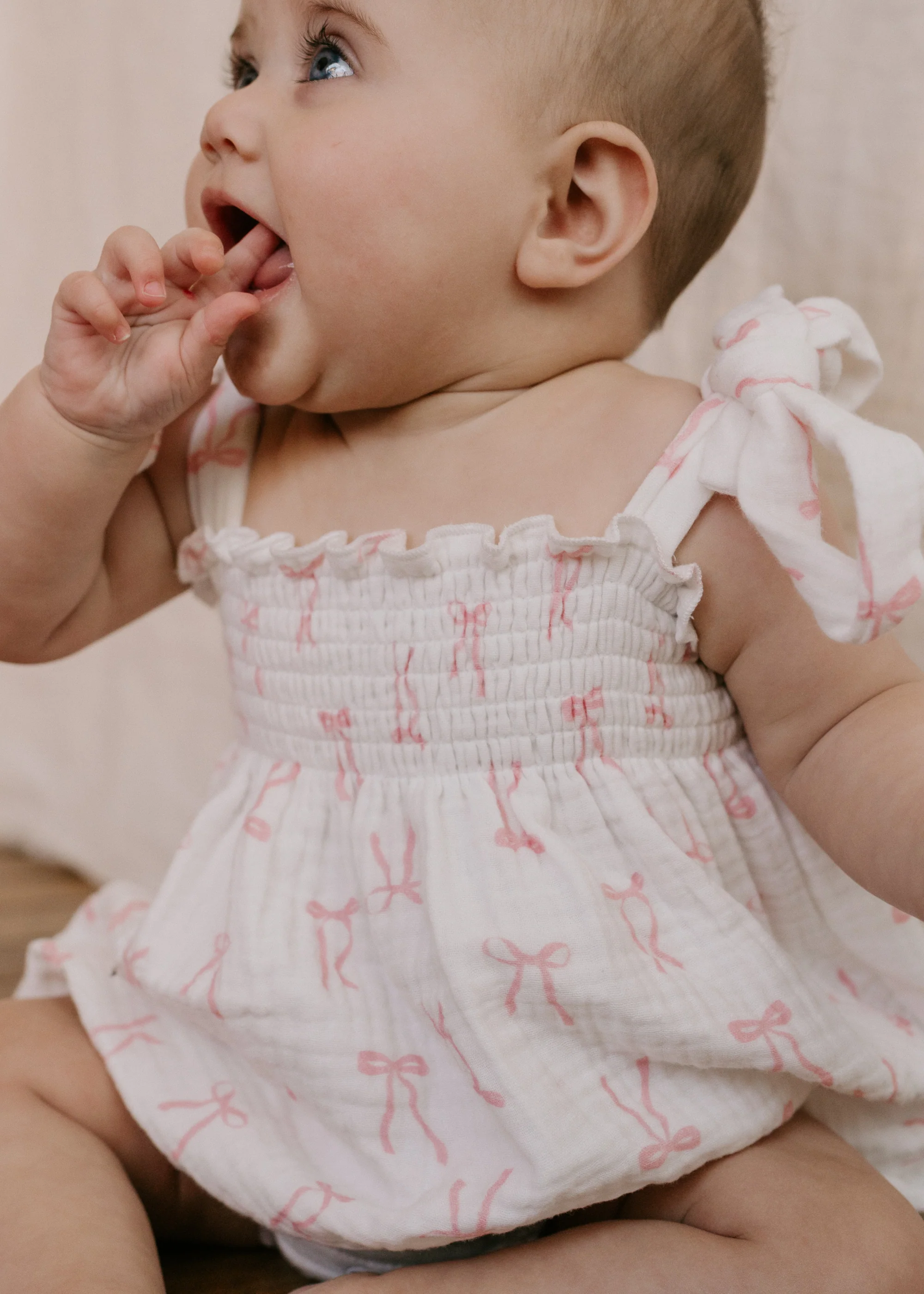Tie Muslin Romper | Pink Bows - Image 3
