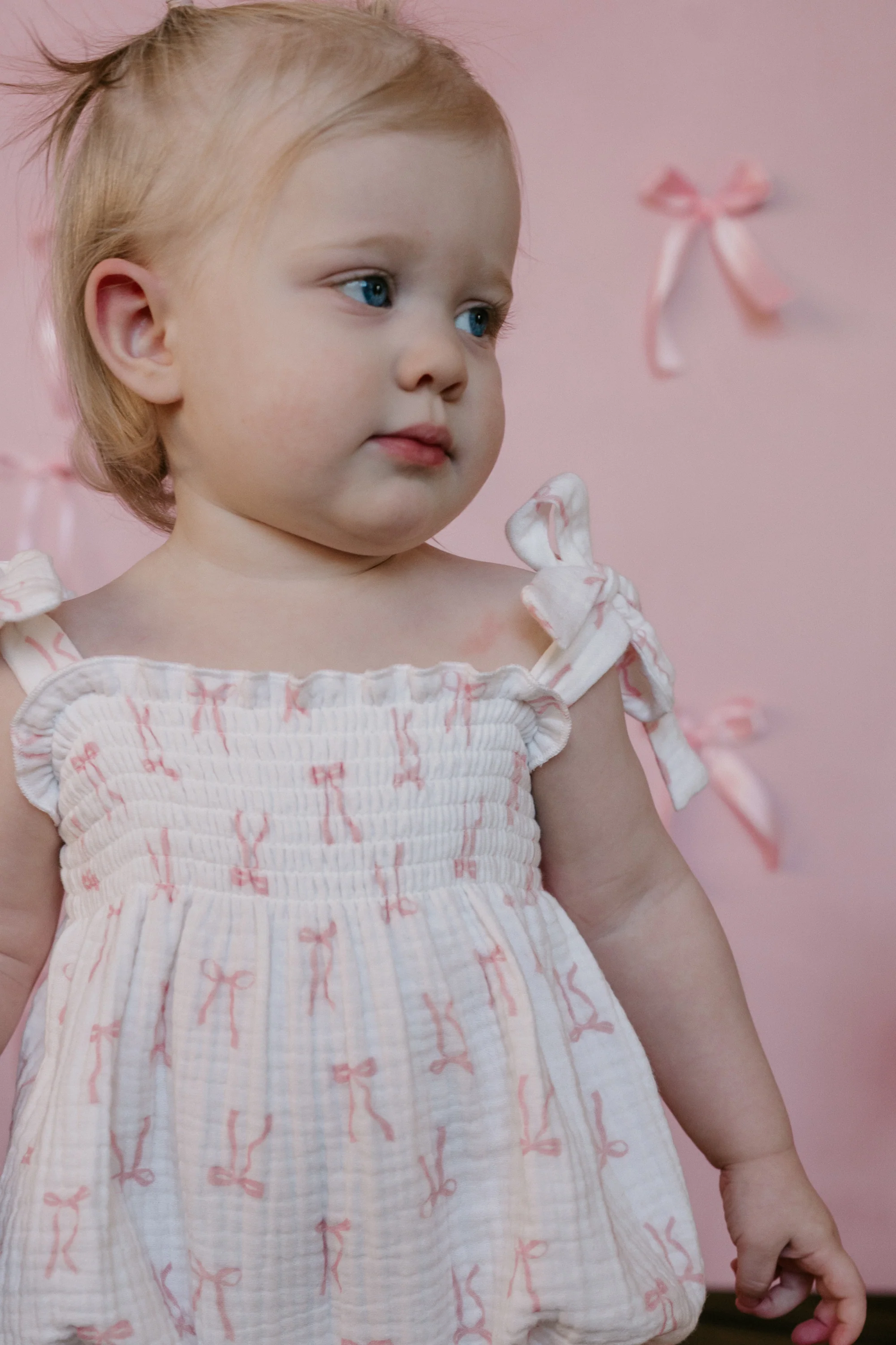 Tie Muslin Romper | Pink Bows - Image 5