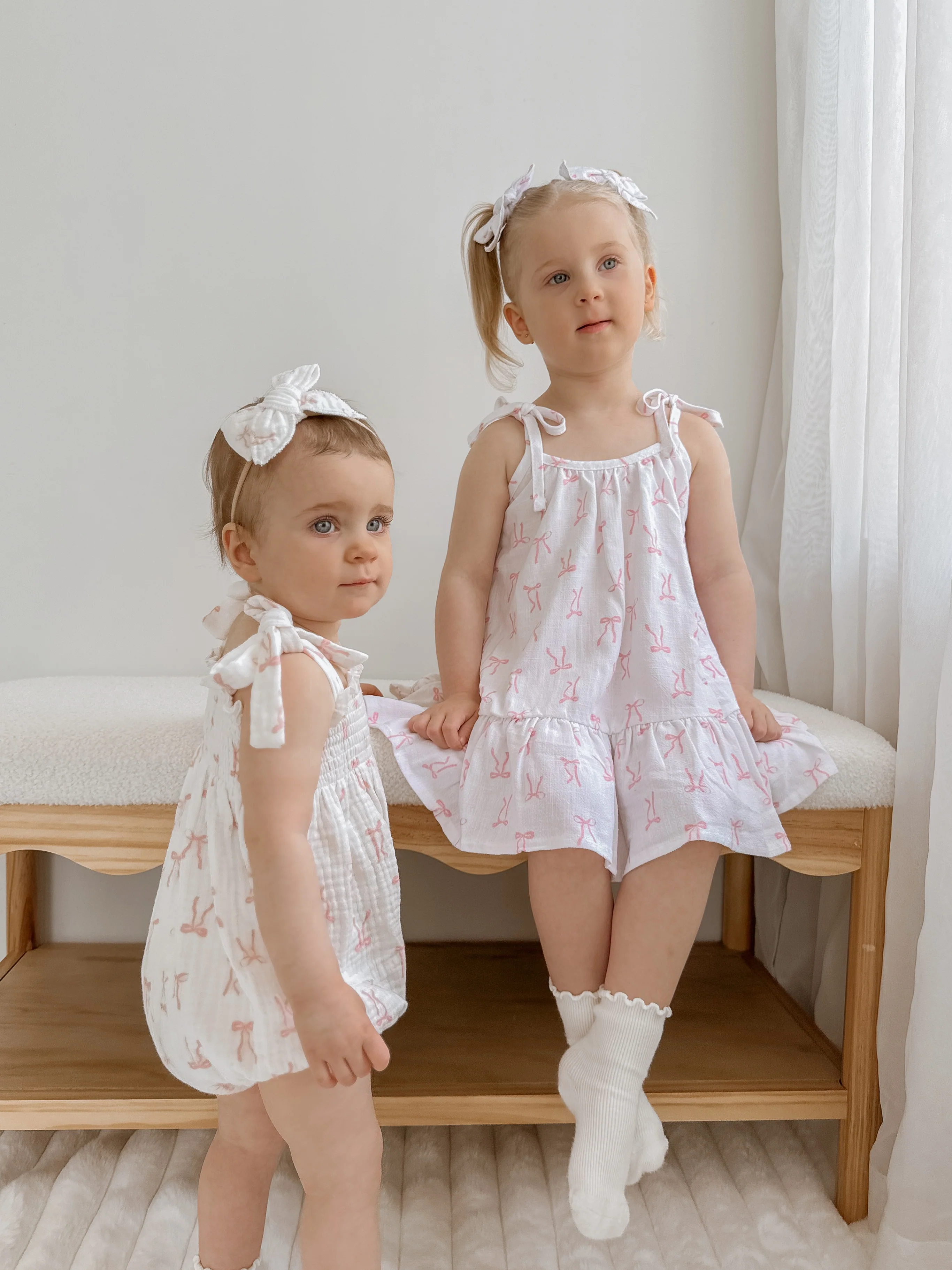 Tie Muslin Romper | Pink Bows - Image 7
