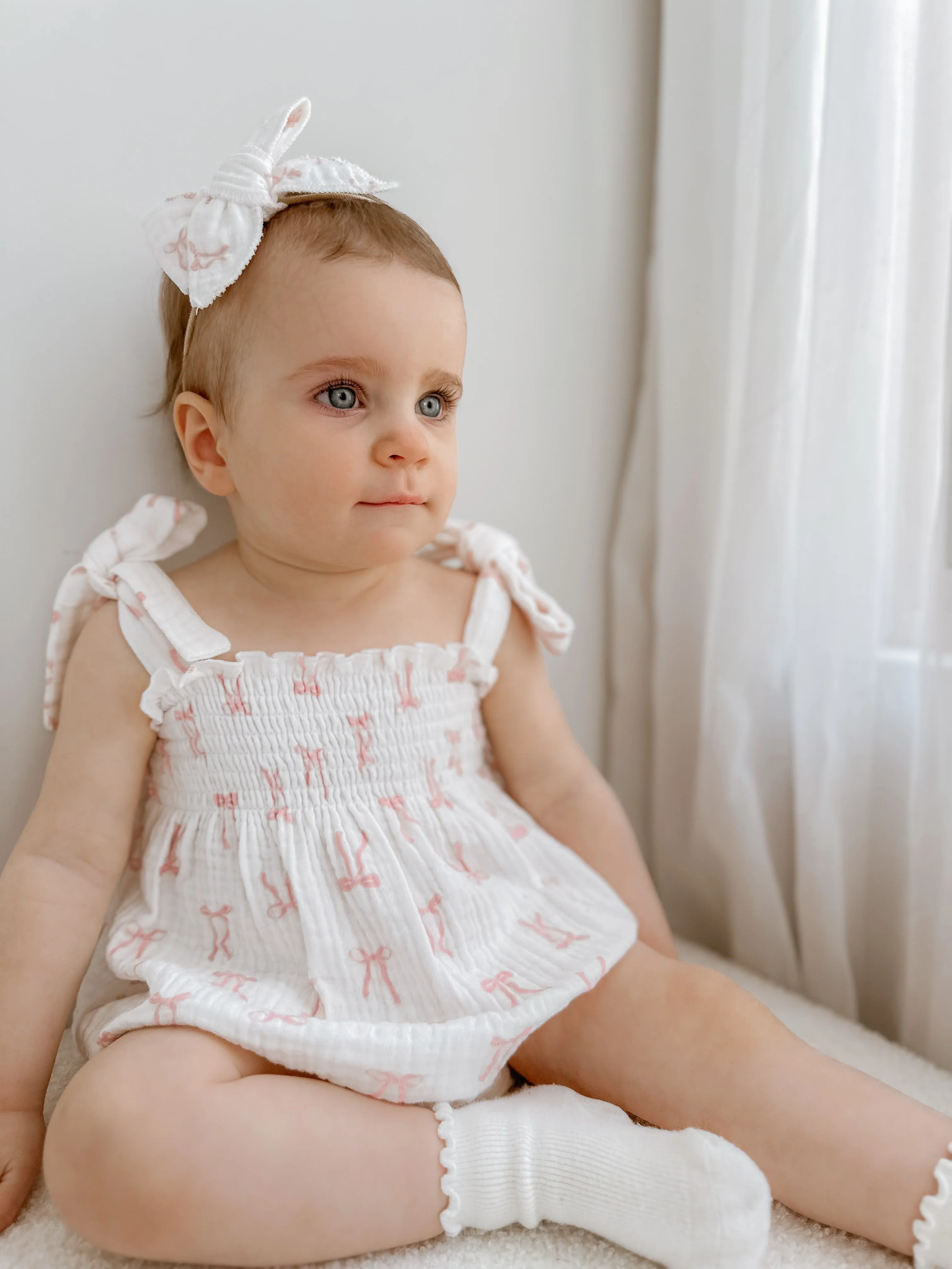 Tie Muslin Romper | Pink Bows - Image 8
