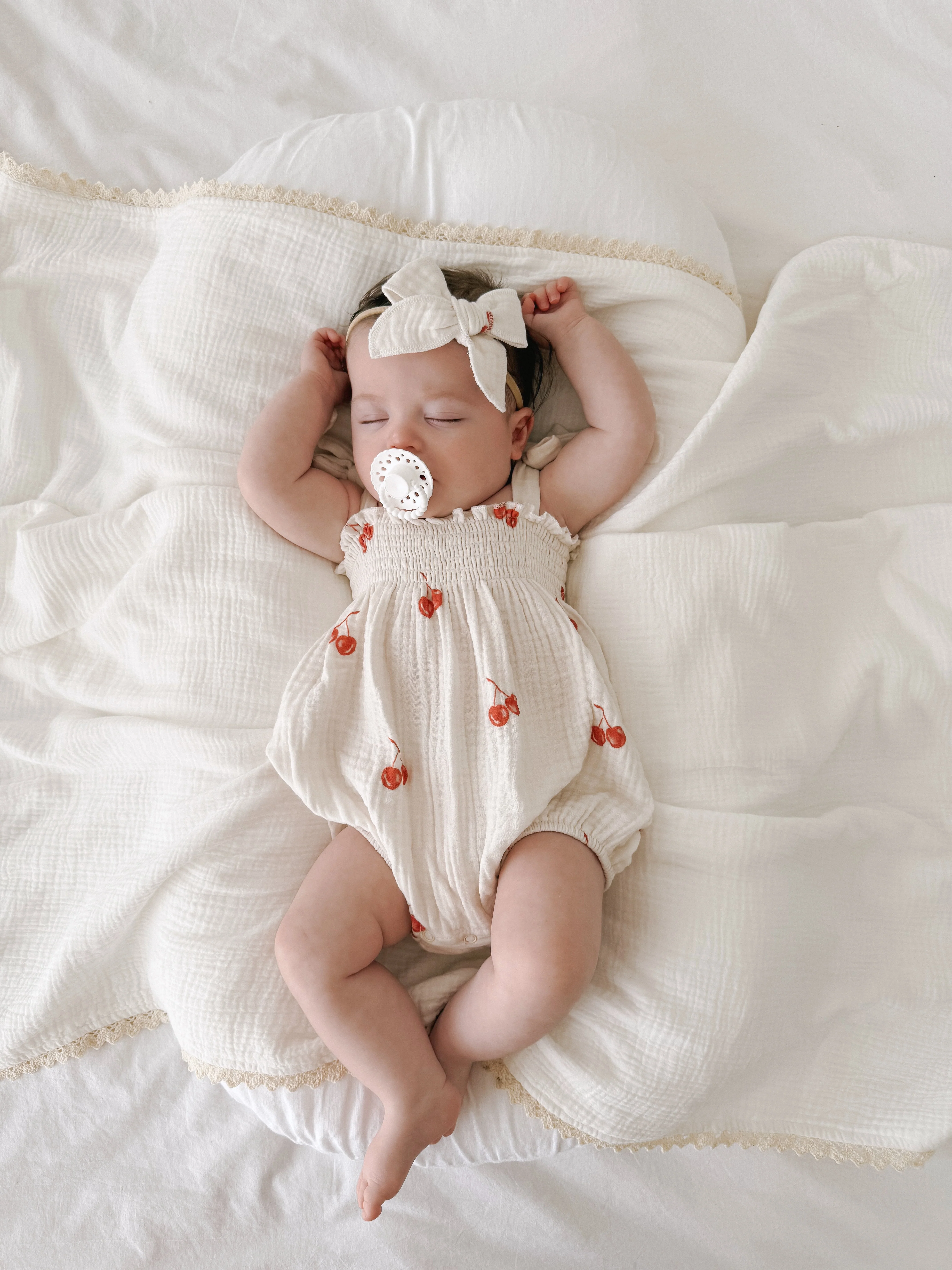 Tie Muslin Romper | Red Cherries - Image 3
