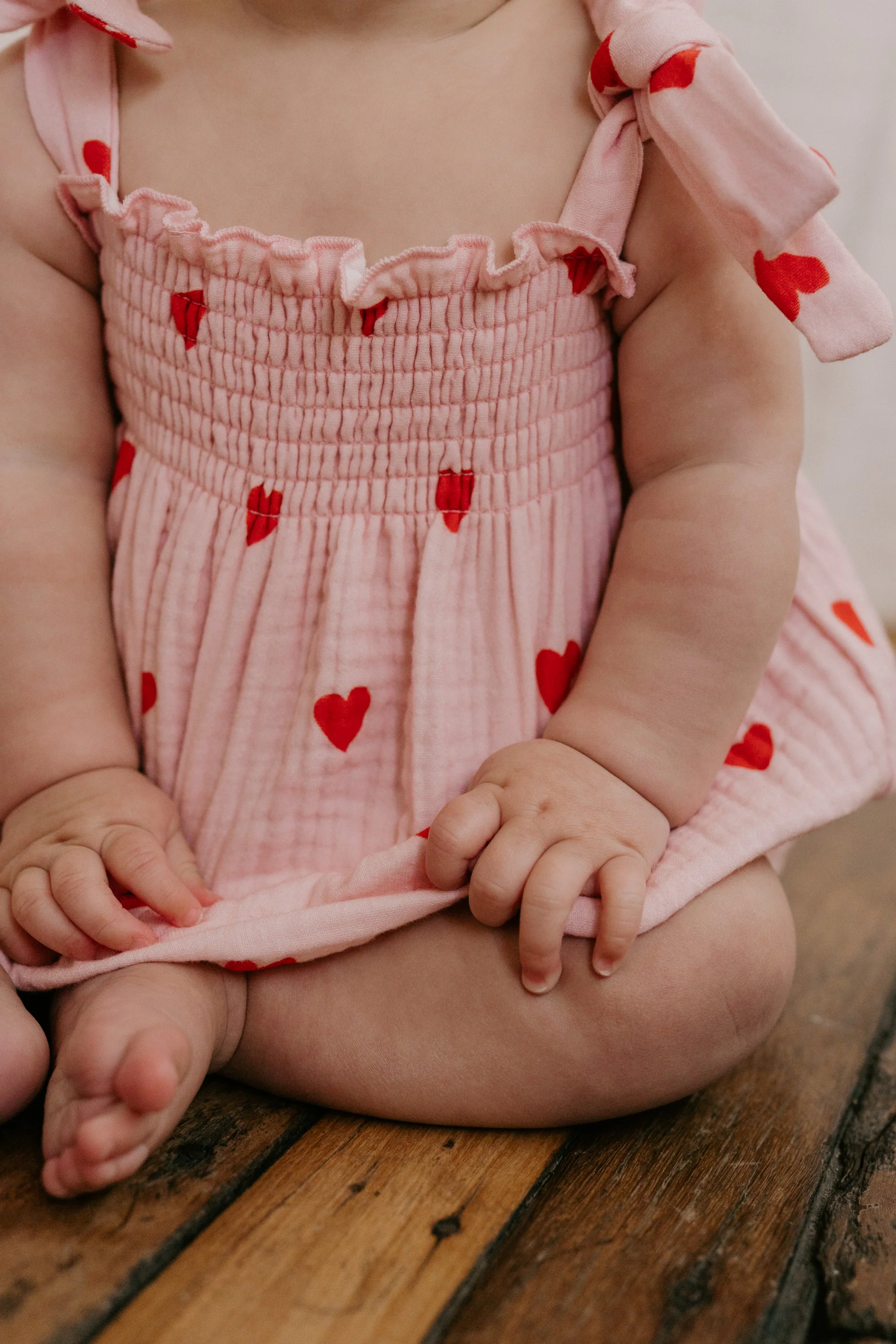 Tie Muslin Romper | Red Hearts - Image 3