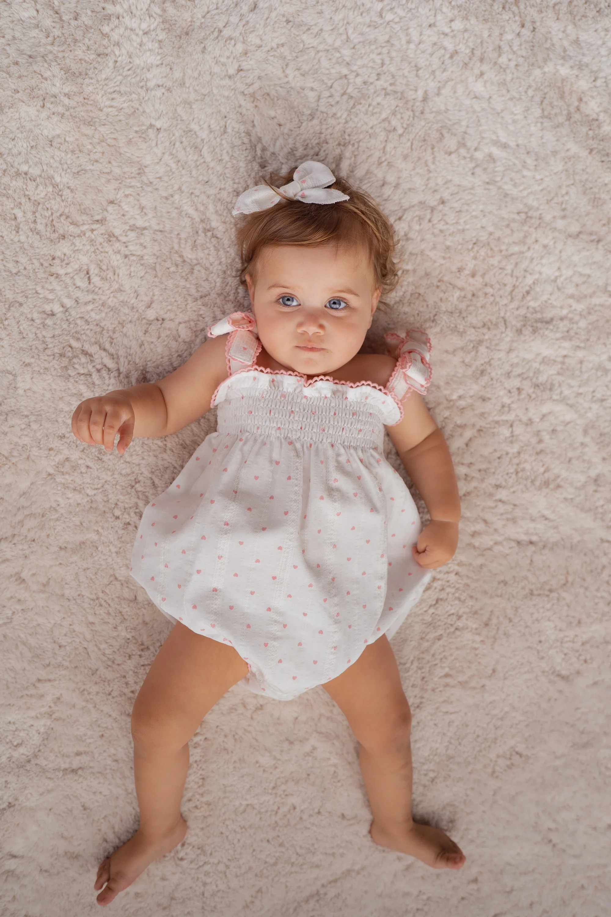 Tie Bubble Romper | Pink Hearts Cotton - Image 4