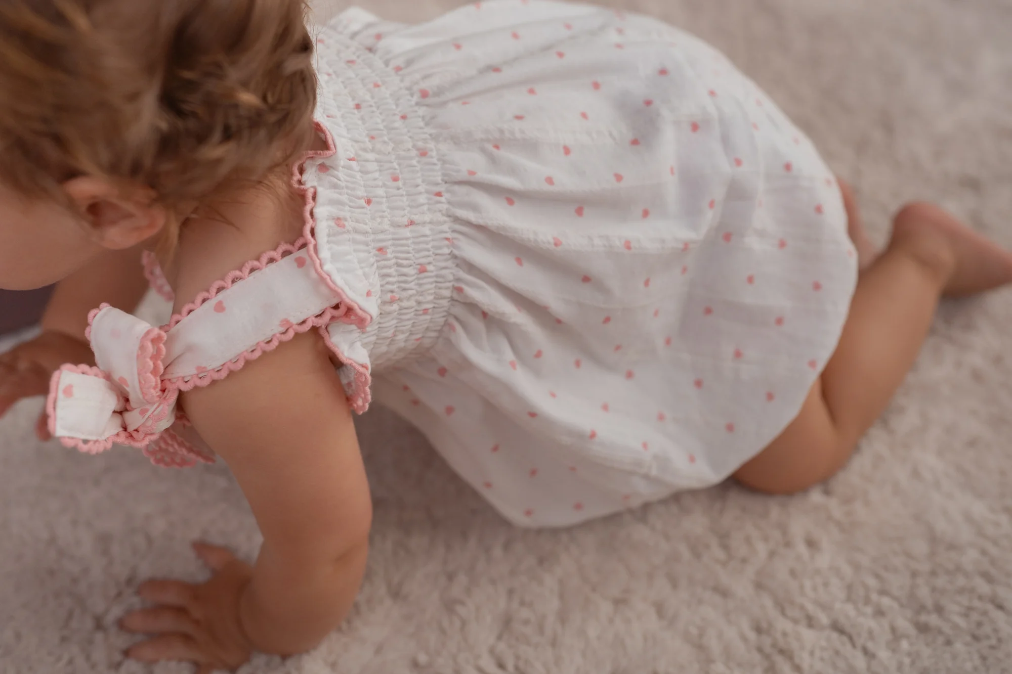 Tie Bubble Romper | Pink Hearts Cotton - Image 7