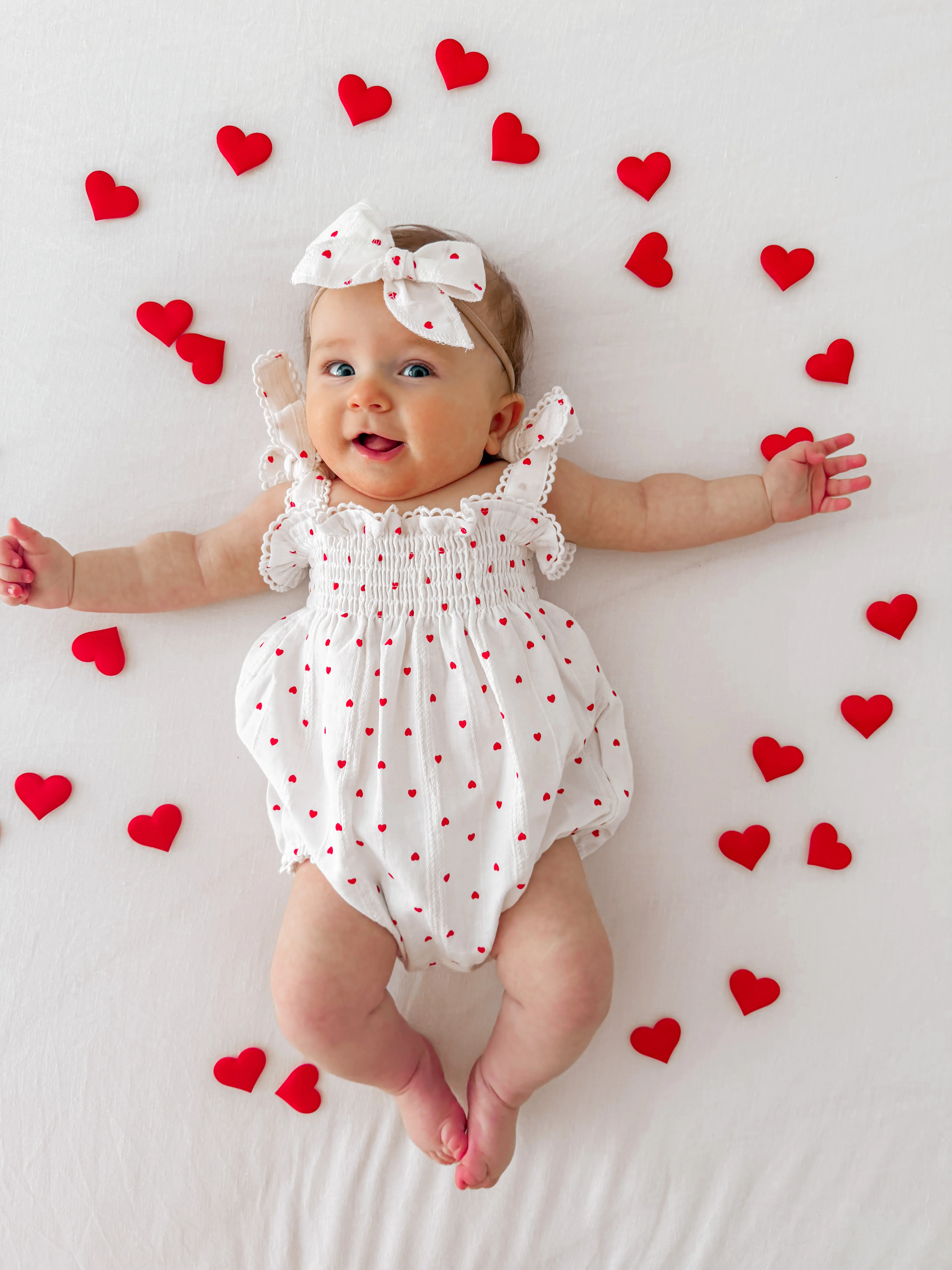 Tie Bubble Romper | Red Hearts Cotton - Image 4