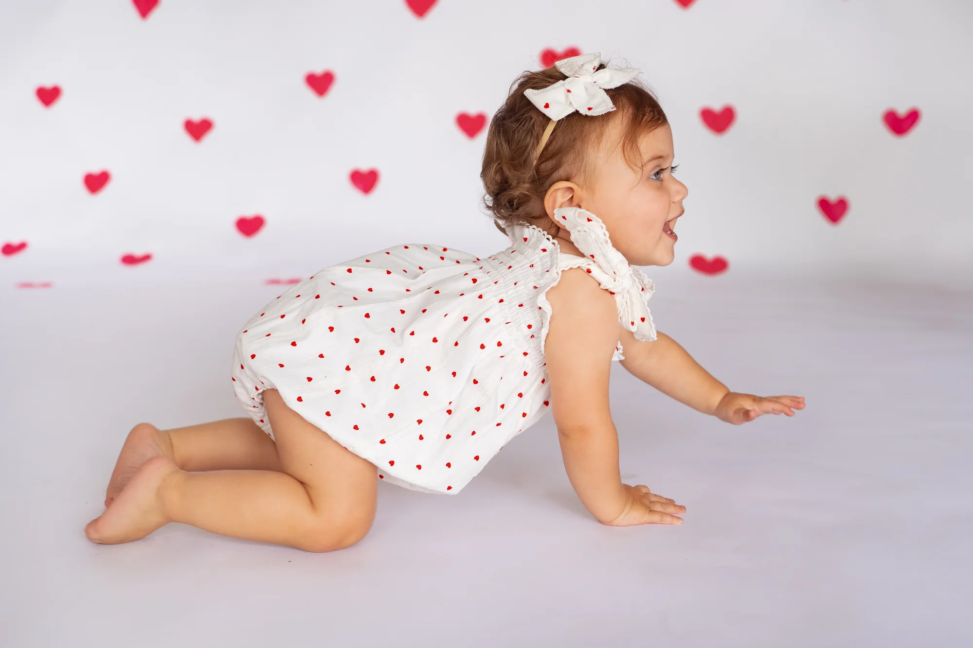 Tie Bubble Romper | Red Hearts Cotton - Image 5
