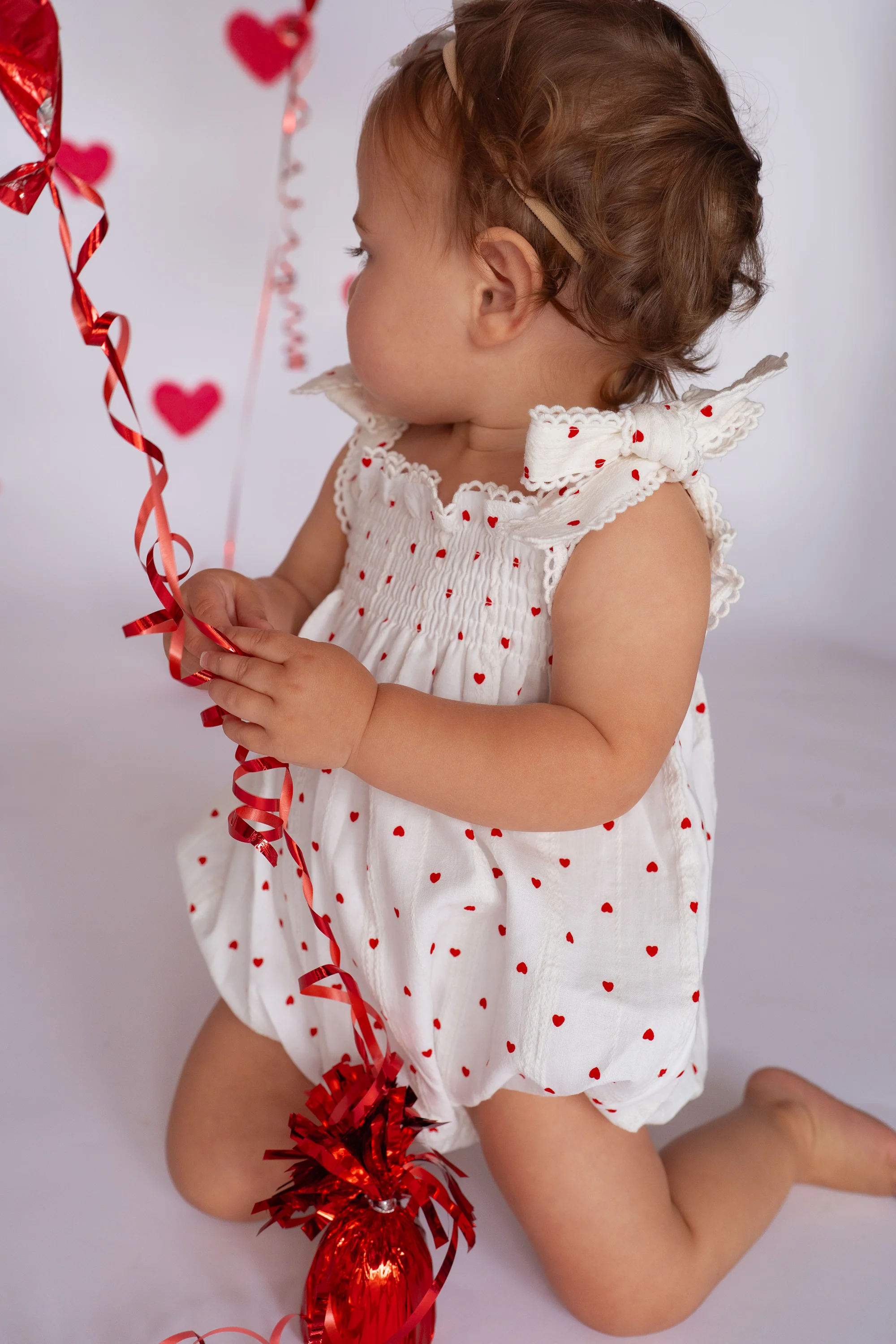 Tie Bubble Romper | Red Hearts Cotton - Image 6