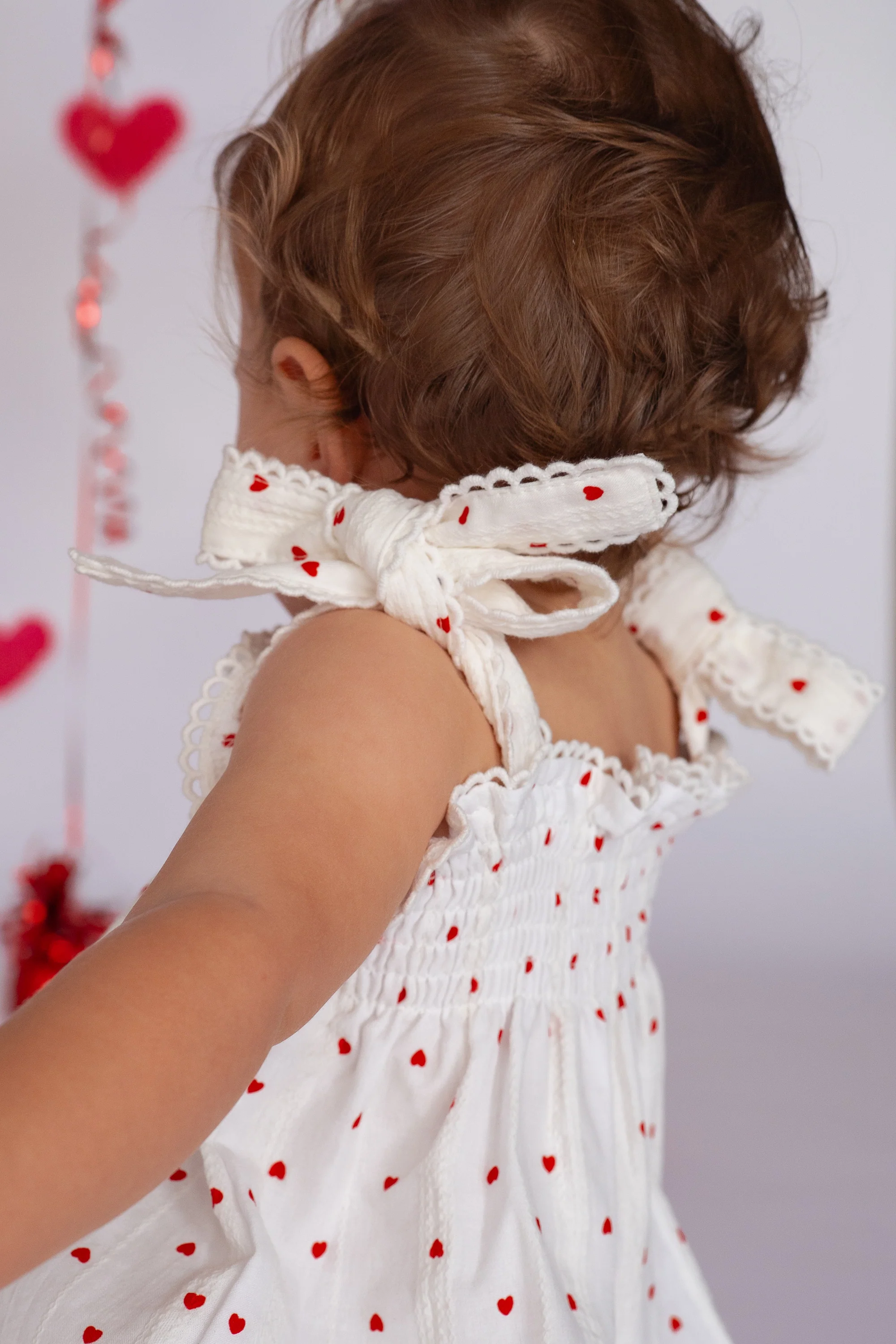 Tie Bubble Romper | Red Hearts Cotton - Image 7