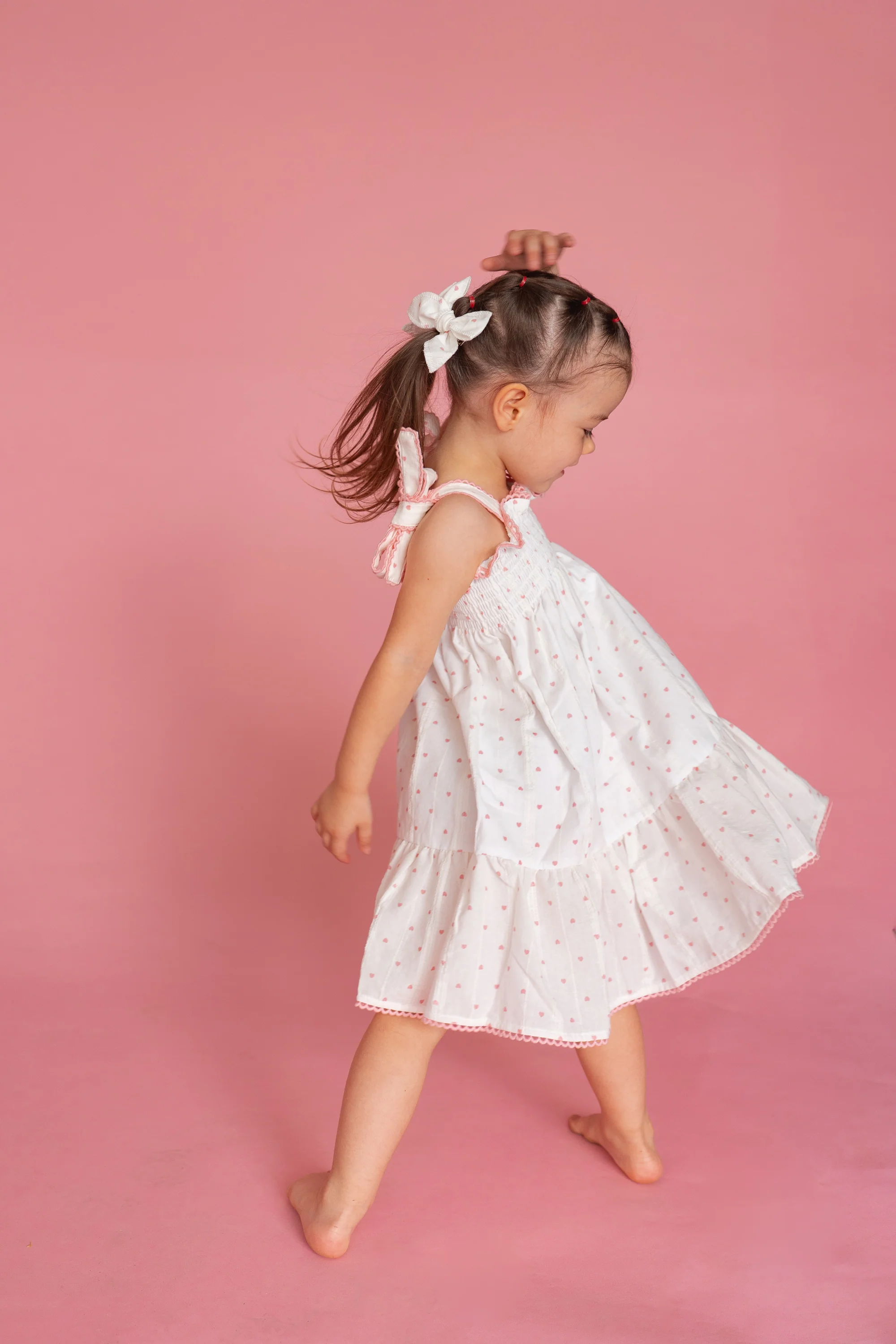 Tie Summer Dress | Pink Hearts Cotton - Image 3